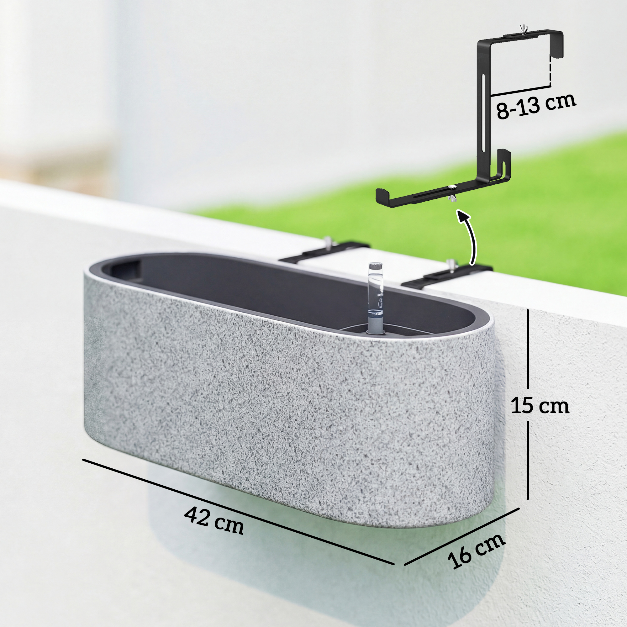 2er Set Blumentopf Hängend Pflanzkübel mit Ablaufsystem Loch Haken 42 x 16 x 15 cm Hellgrau