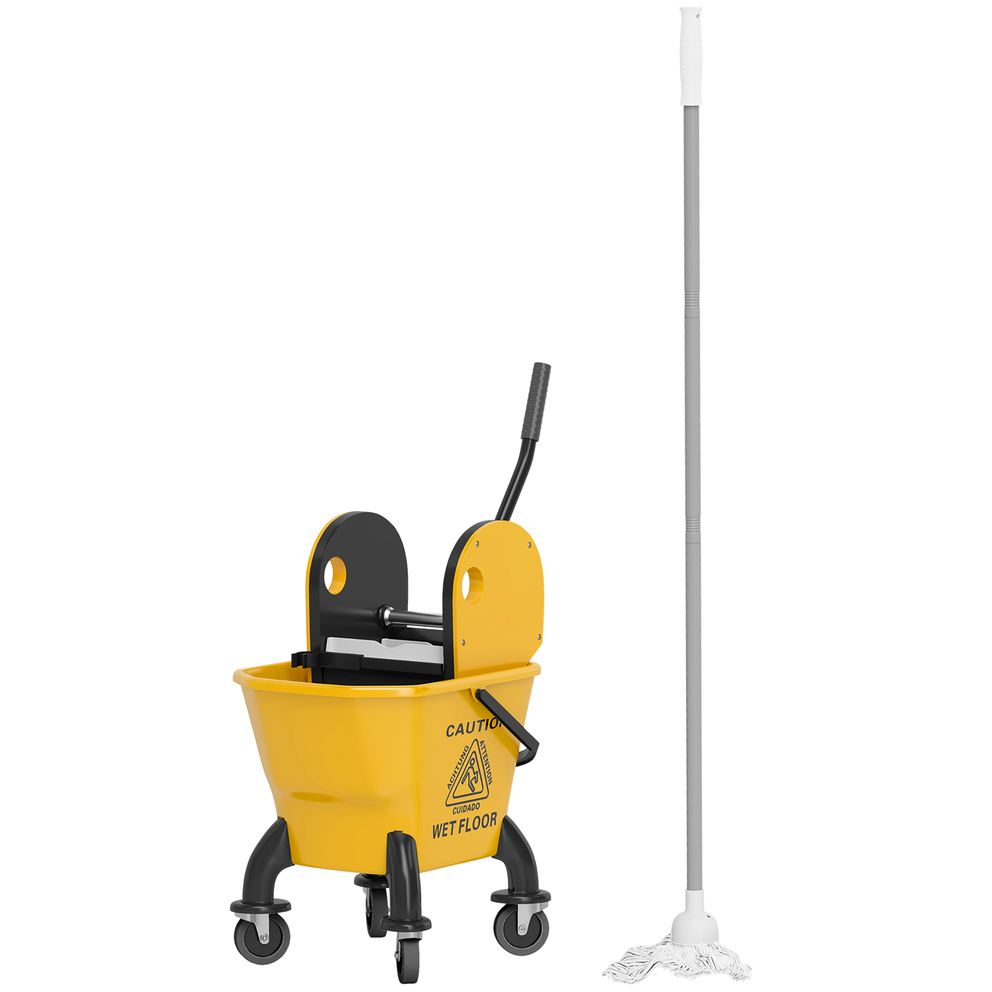 Rollbarer Mopp-Eimer, Wischeimer mit Auswringer und Mopp, 26 Liter, Gelb