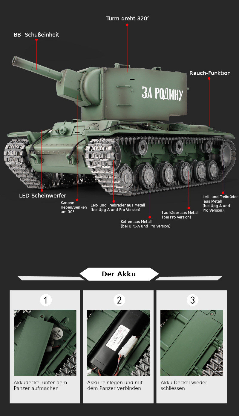 RC Panzer "KV-2" - Metallgetriebe & Metallketten