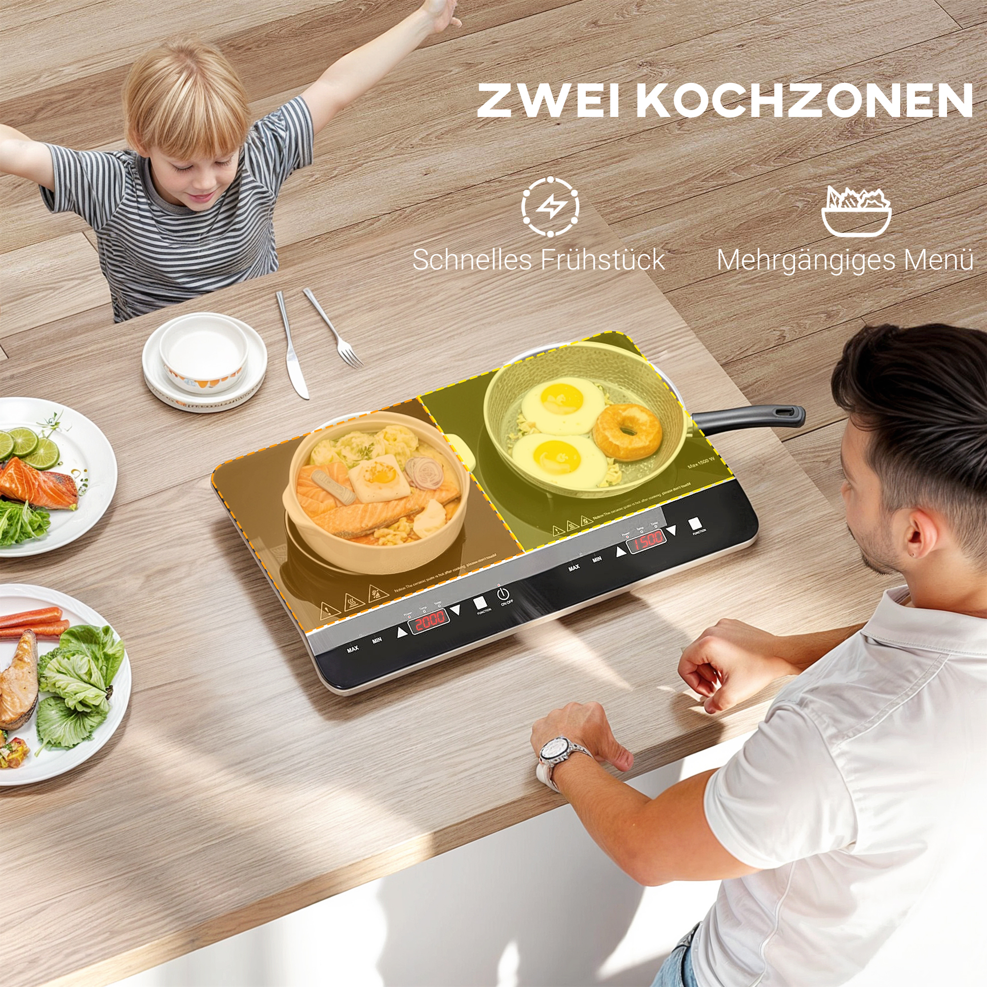 Tragbares Induktionskochfeld, 10-stufige Temperaturregelung, Touchpanel, Schwarz