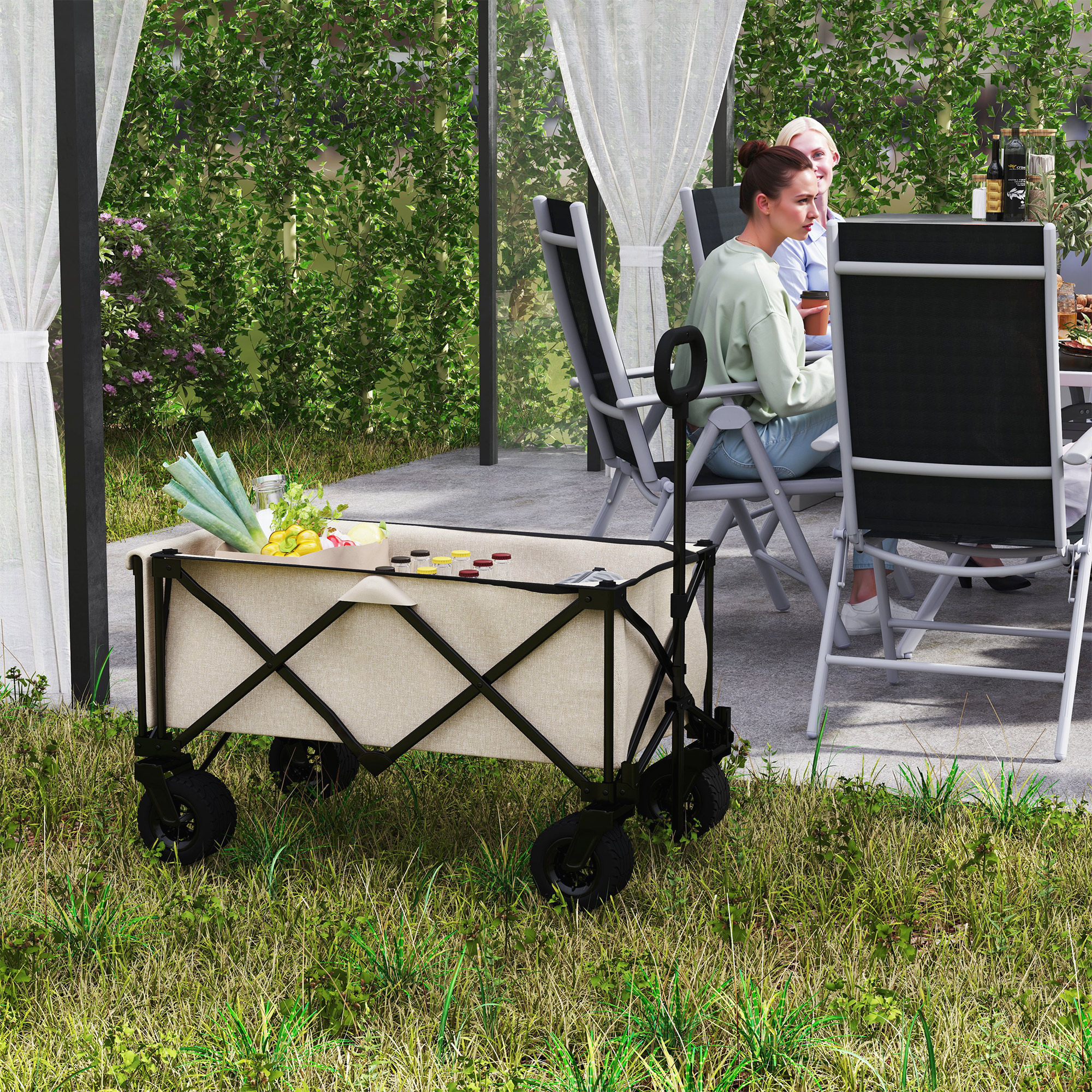 Gartenwagen 100 kg belastbar, klappbar Transportwagen mit herausnehmbare Plane, 90 x 48 x 92 cm Beige