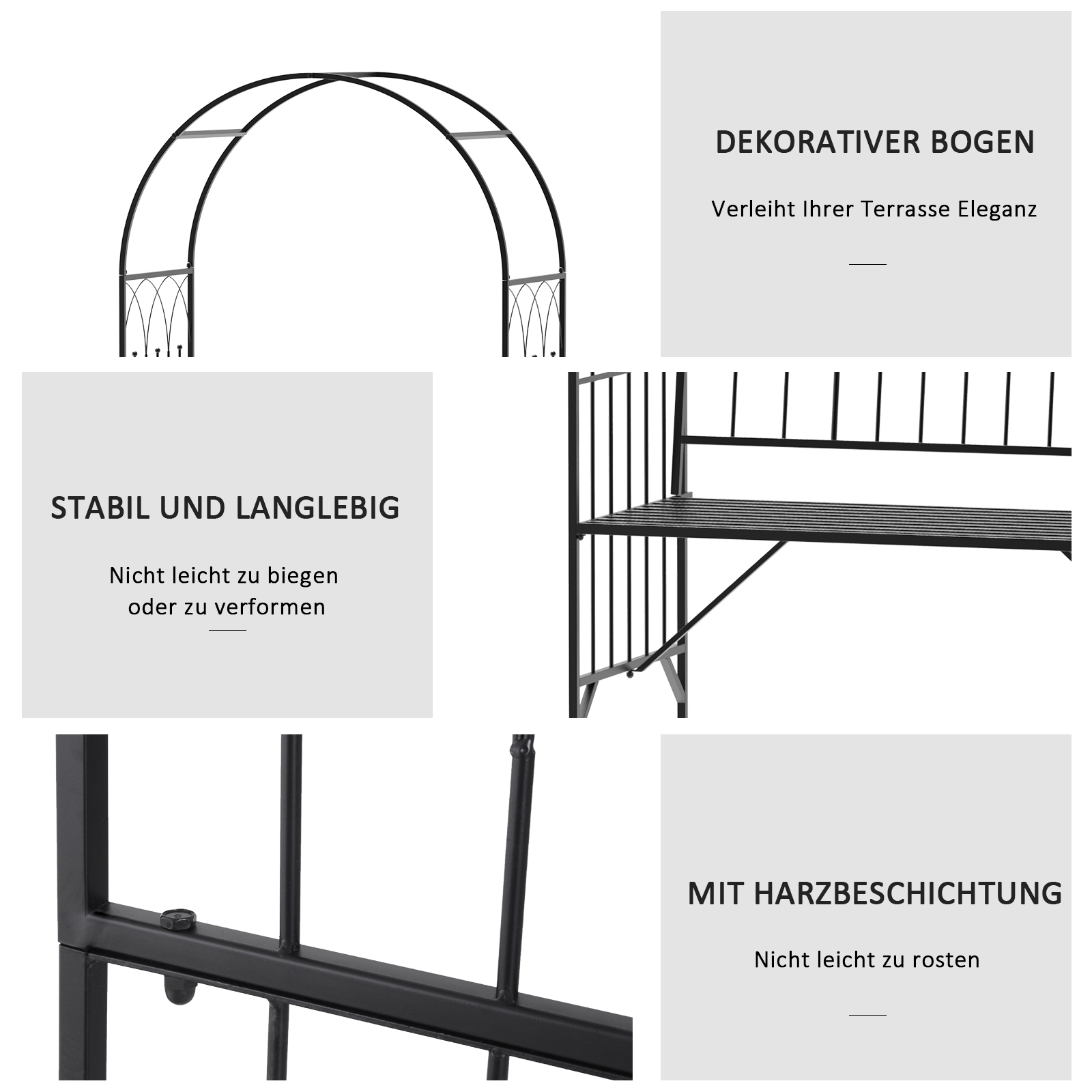 Rosenbogen mit Bank Rosenbank Laubenbank Philosophenbank Rankgitter Rankhilfe Gartenbank Metall Schwarz 115 x 59 x 203 cm