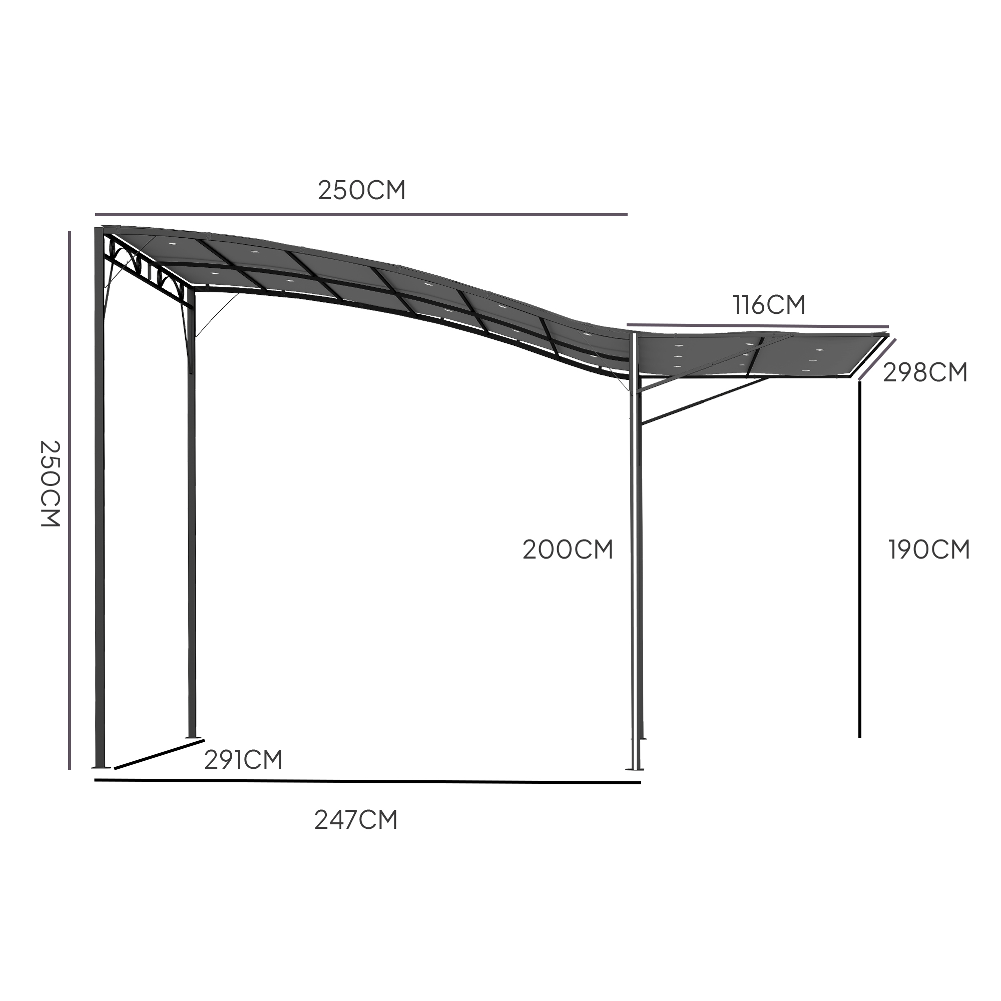 Pavillon mit klappbarer Dacherweiterung wetterfest 3 x 2,5 m Dunkelgrau