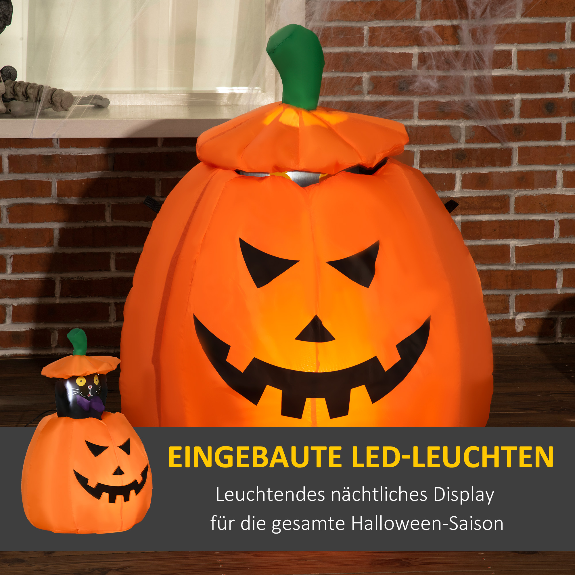 selbstaufblasende Halloweendekoration Halloweenkürbis, inkl LED´s Outdoor Wettebeständig, 76 x 64 x 115cm, Orange
