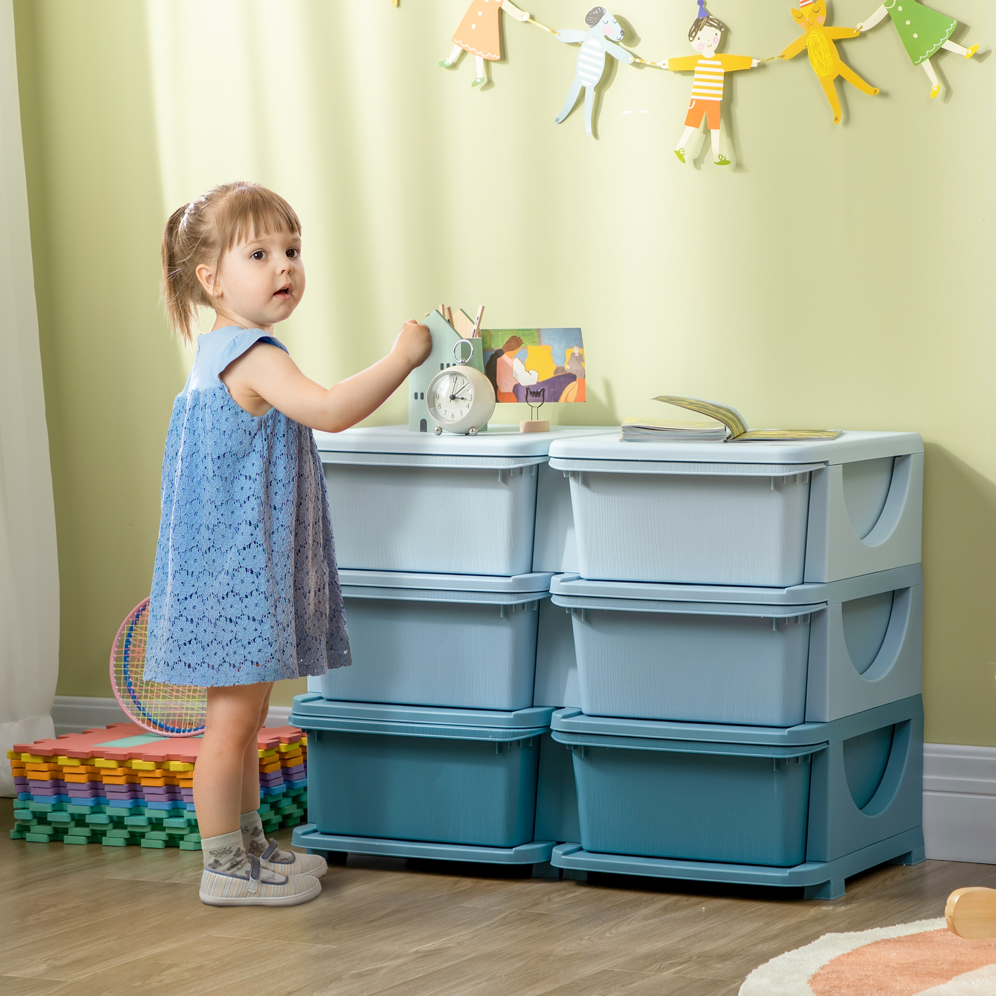 Aufbewahrungsbox für Kinder, Kinder-Aufbewahrungsbox, 3 Schubladen, Blau