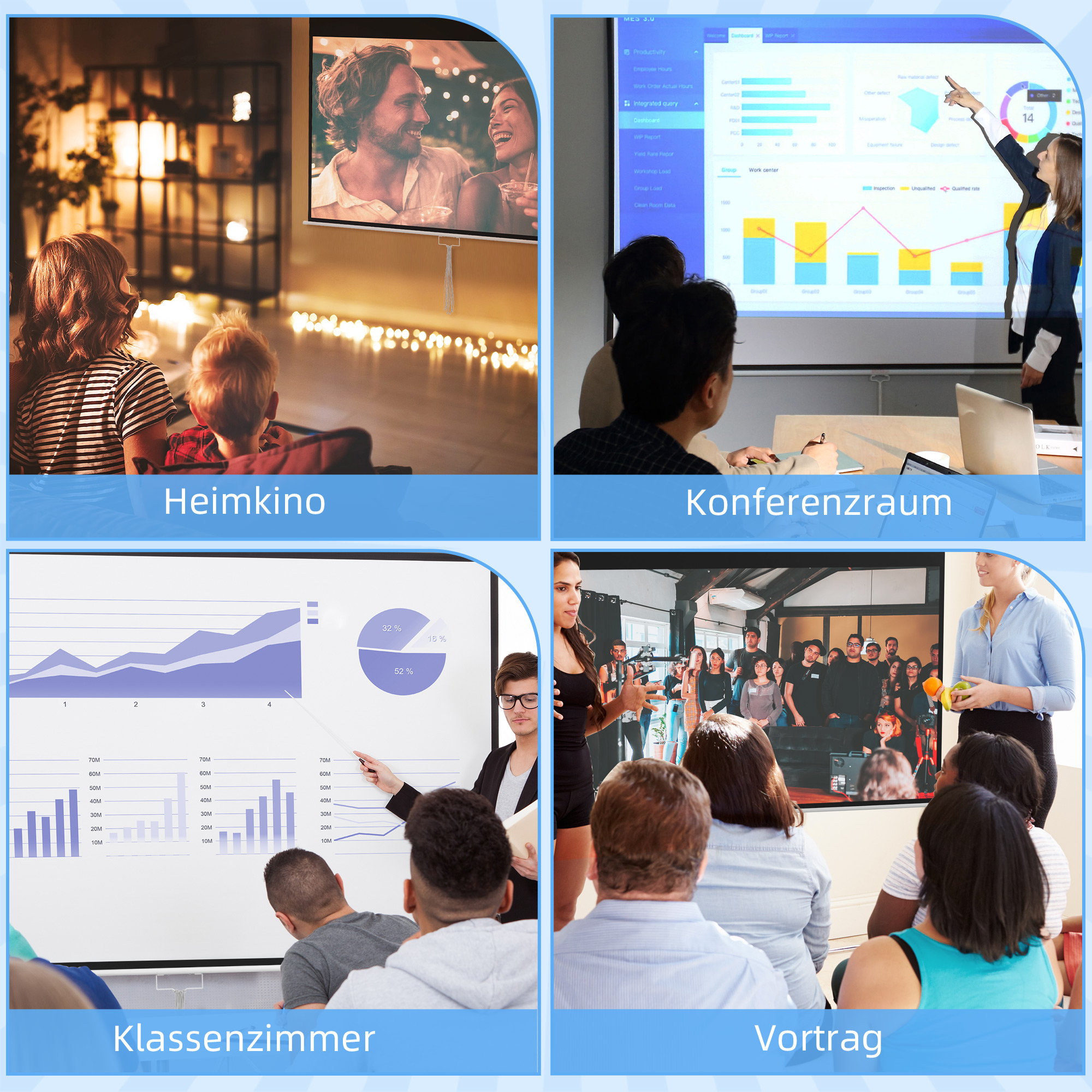 Beamer-Leinwand, inkl, Ständer, Wand- oder Deckenmontage, 16:9 Seitenverhältnis, 172x96 cm, Weiß