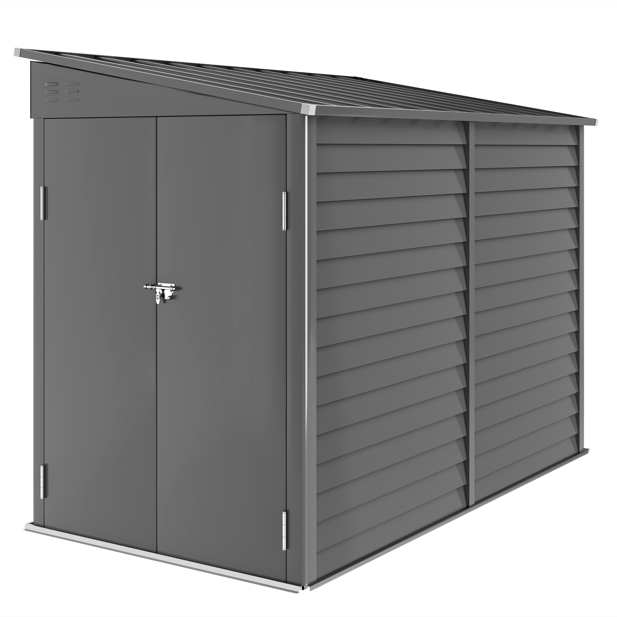 Metall Gerätehaus 3,5m² 143x270x202cm Geräteschuppen mit Pultdach Abschließbarer Doppeltür, Fundament, Lüftungsschlitzen