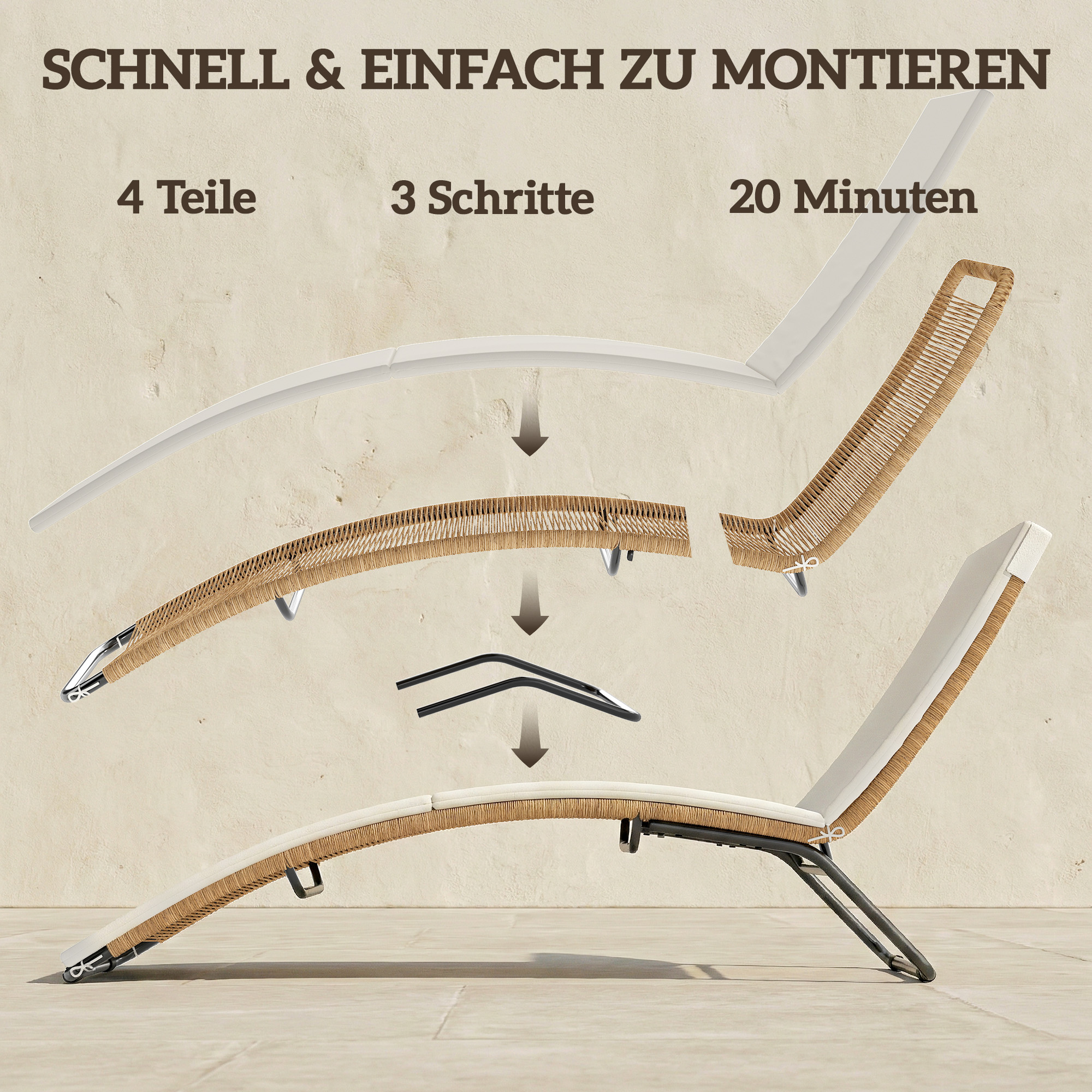 Poly Rattan Sonnenliege S-förmige Gartenliege mit Auflage atmungsaktive Sitzfläche Stahlrahmen
