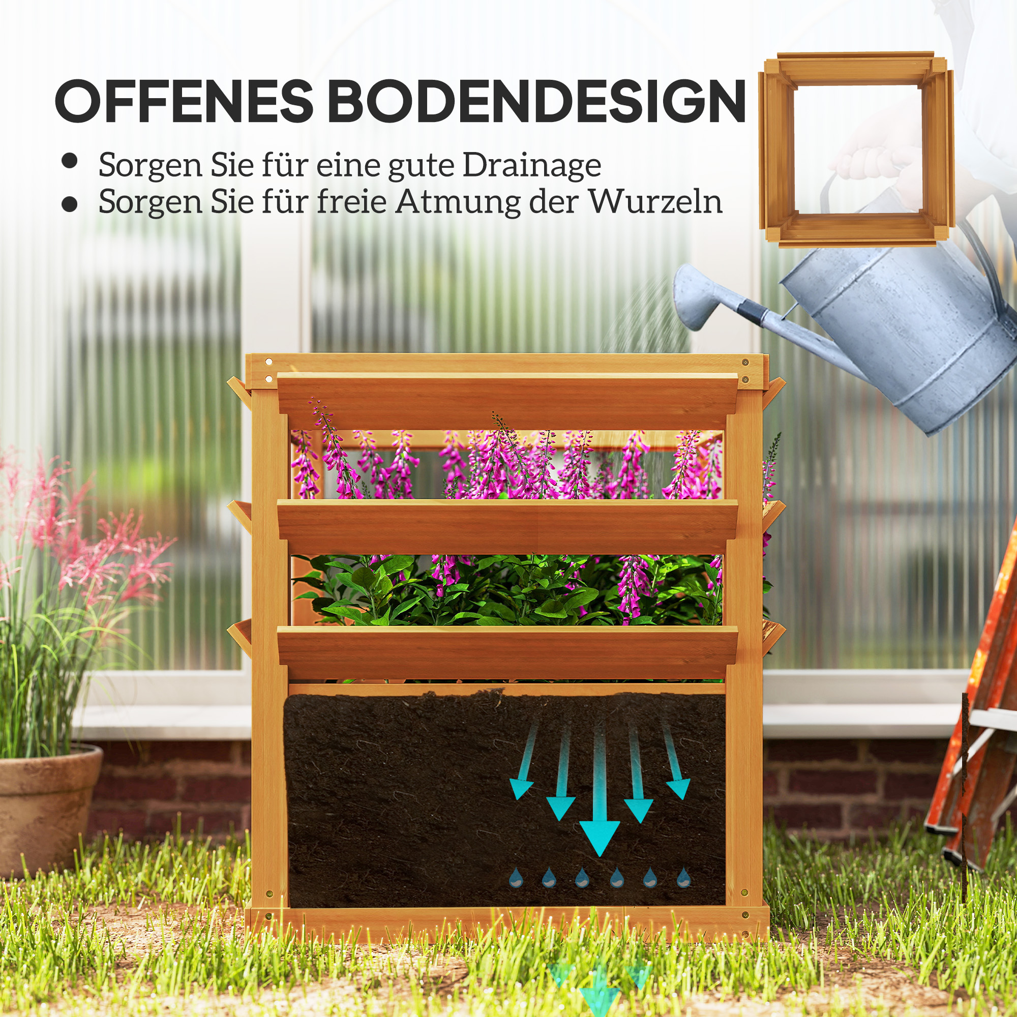 Hochbeet Pflanzkasten mit Rankgitter, Spalier Pflanzkübel Blumenkasten Holz 65 x 65 x 60 cm Karamellbraun