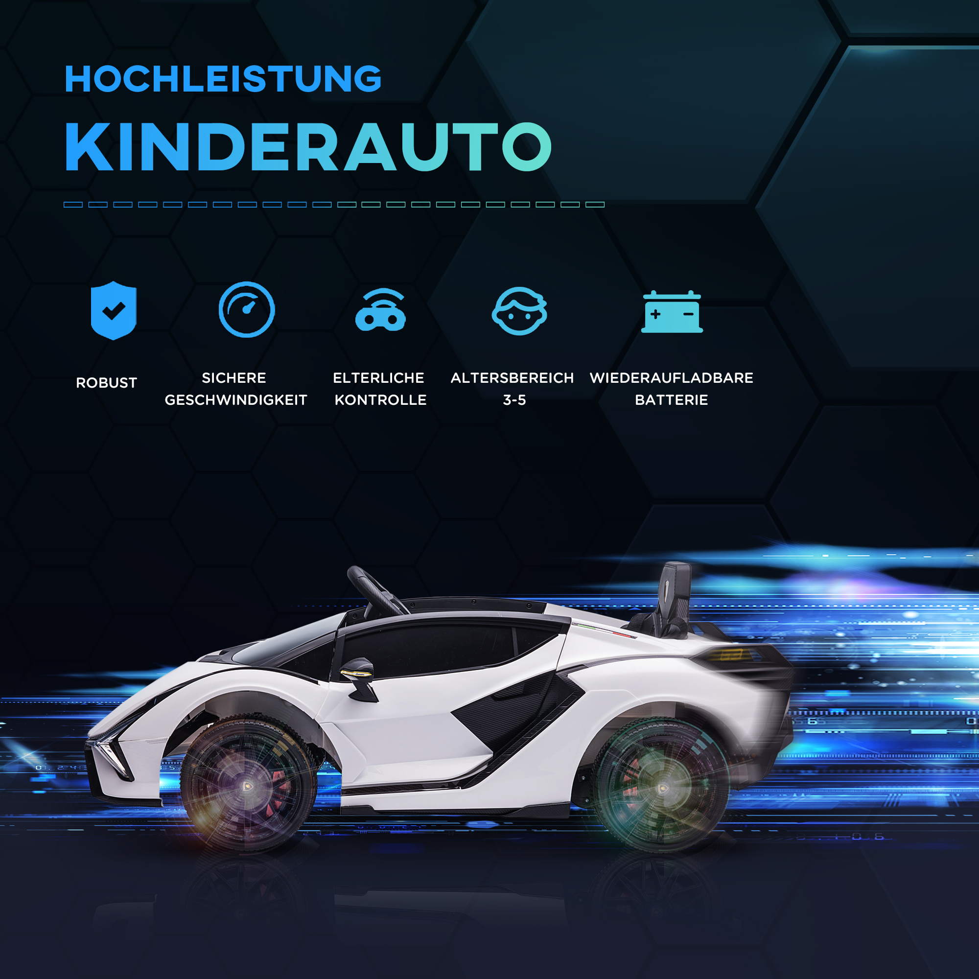 Kinderfahrzeug 12V 2 Fahrmodi Lamborghini SIAN SUV-Auto-Spielzeug Elektroauto mit Fernbedienung Musik(MP3/USB) Licht 37-60 Monate Metall Weiß 108 x 62 x 40 cm