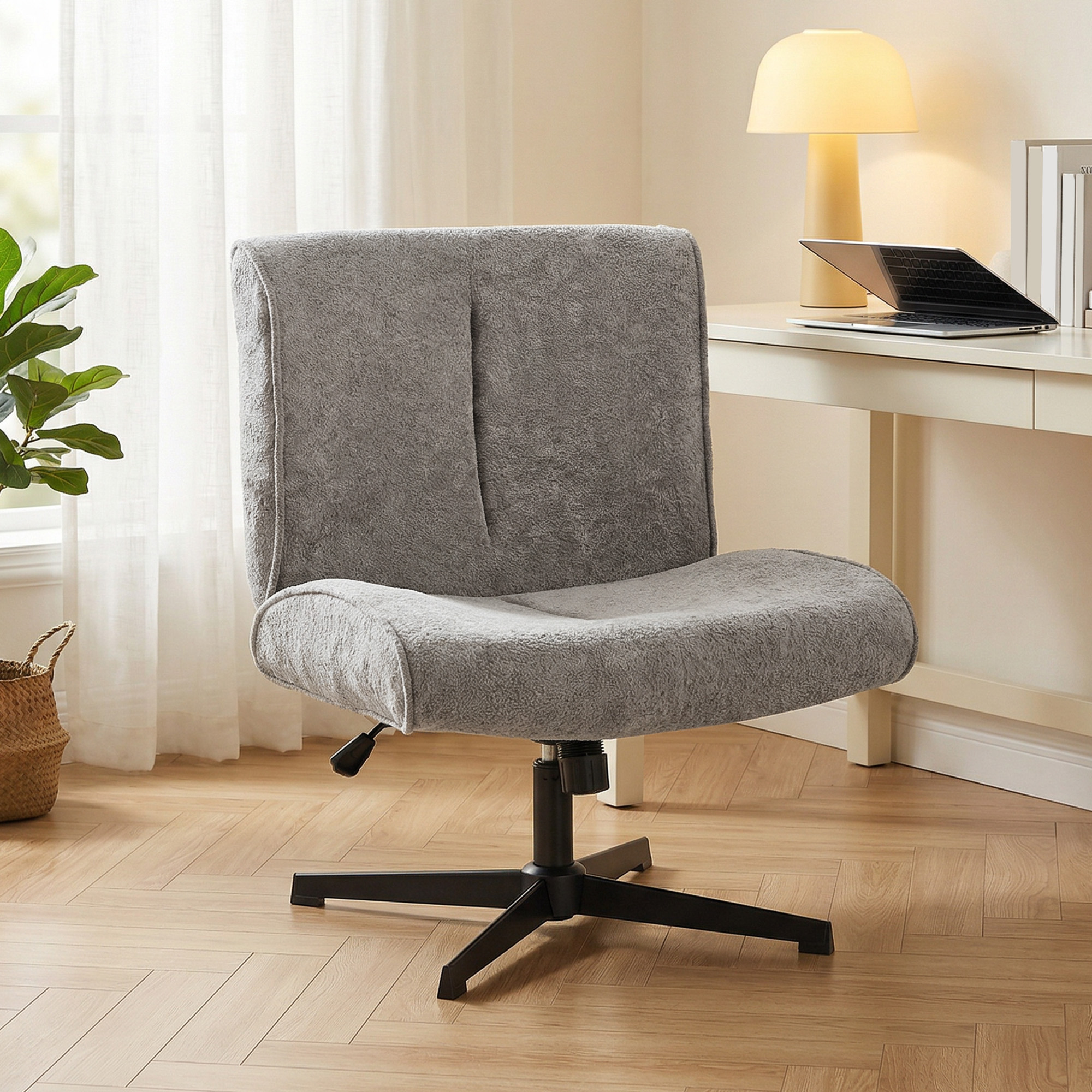 Drehbarer Akzentstuhl, Samtgepolsterter Lounge-Sessel mit Höhenverstellung für Wohnzimmer, Büro, Grau