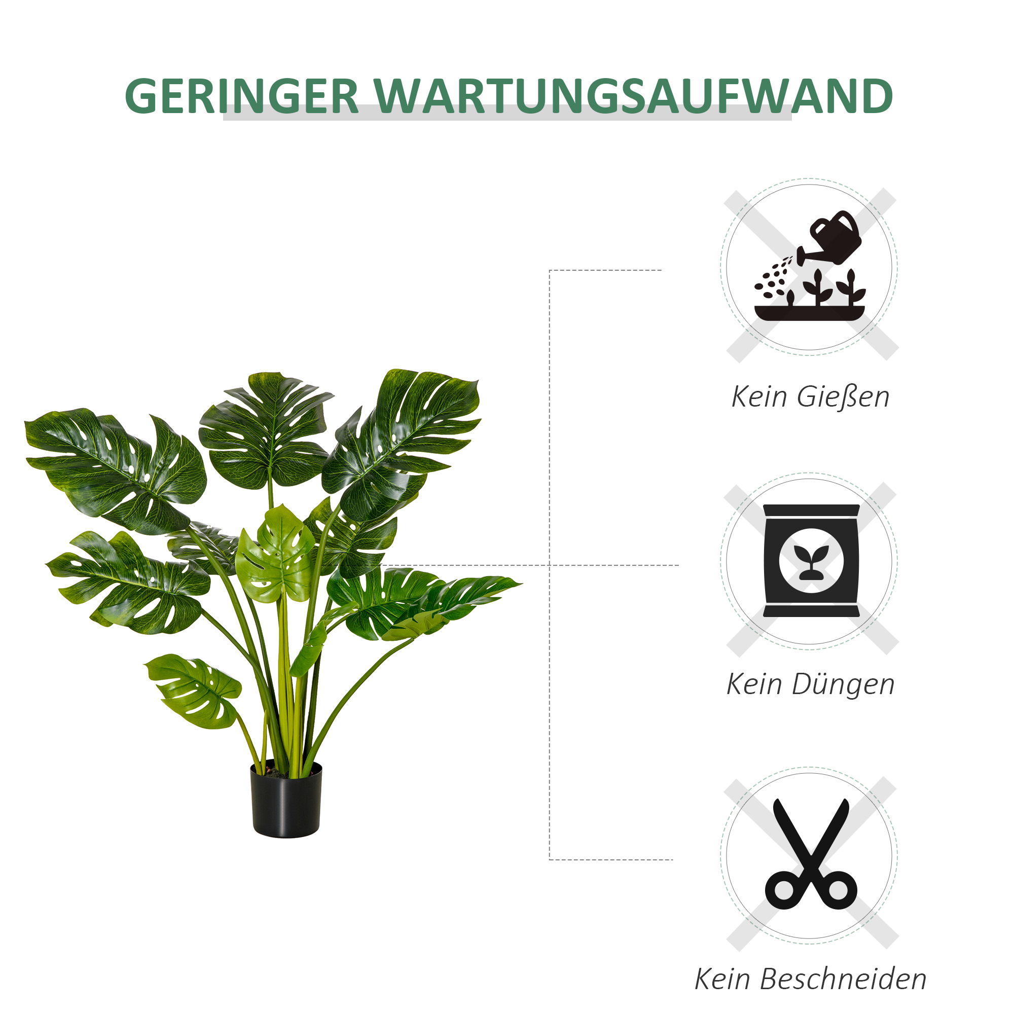 künstliche Pflanzen 110 cm künstlicher Monstera Kunstpflanzen im Topf Kunstbaum Zimmerpflanze Dekopflanze Büropflanze Kunststofftopf für drinnen und draußen