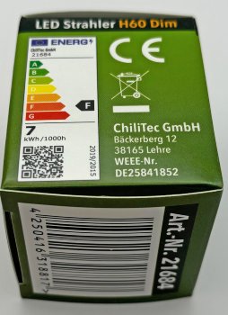 LED Strahler GU10 "H60 COB Dimmbar" / 3000k, 510lm, 230V/7W, warmweiß