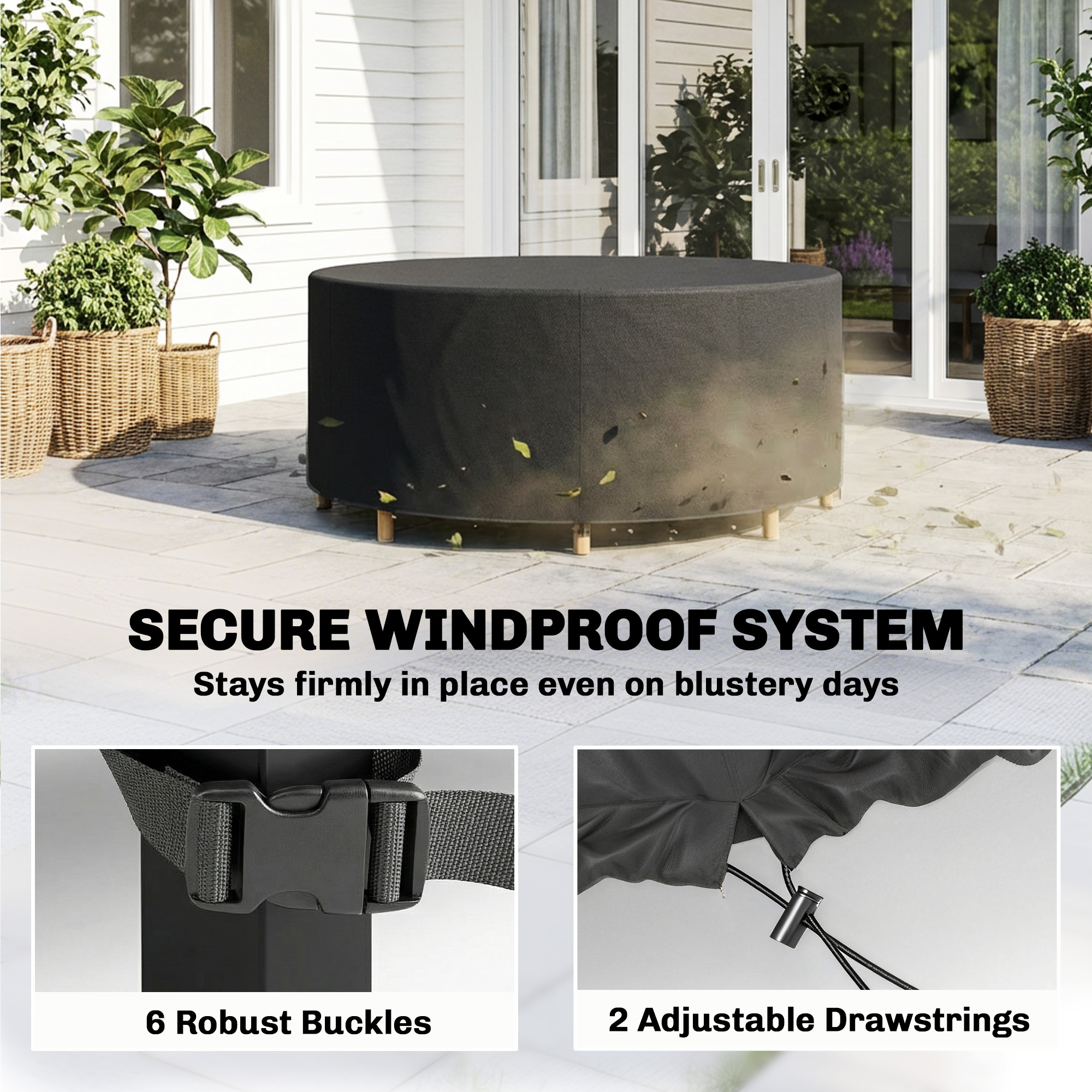 Schutzhülle für Gartenmöbel Winterfest Wasserdicht Abdeckung Anti-UV Abdeckplane 420D Oxford Gewebe Ø214x70Hcm Schwarz