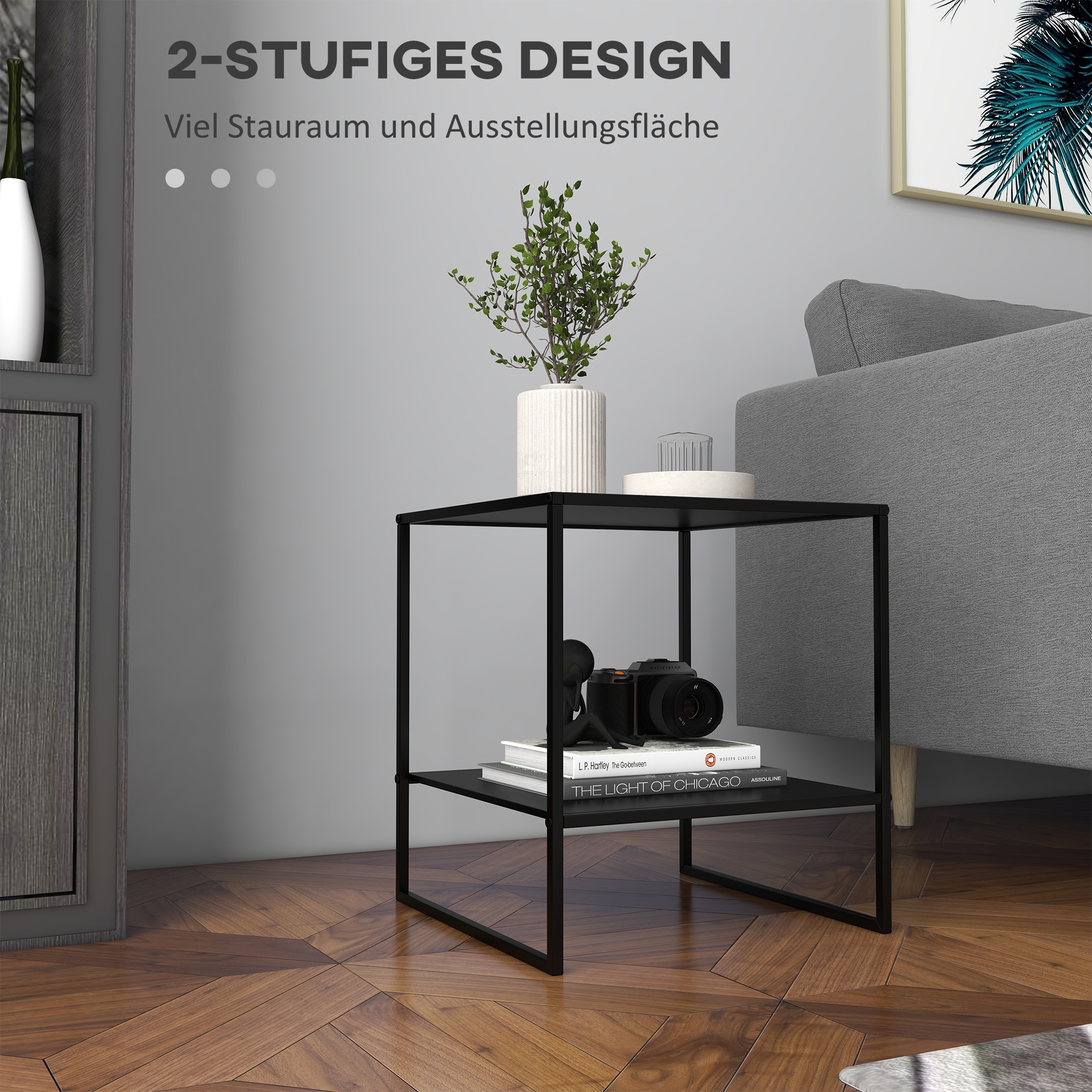 Beistelltisch im Industriedesign Couchtisch Nachttisch, 1 Ablage, Schwarz