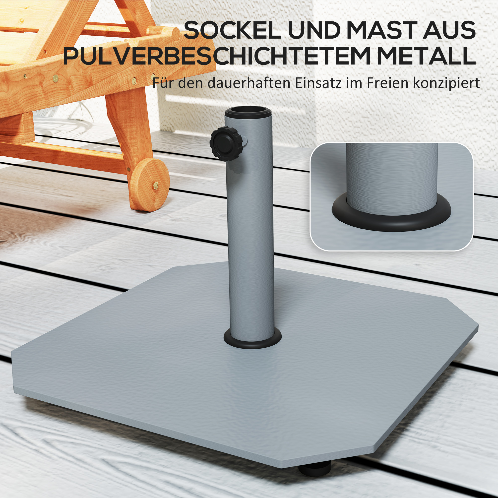 Sonnenschirmständer aus Metall 18,5 kg Schirmständer, Quadratisch Schirmhalter für Sonnenschirm 32/38/48mm