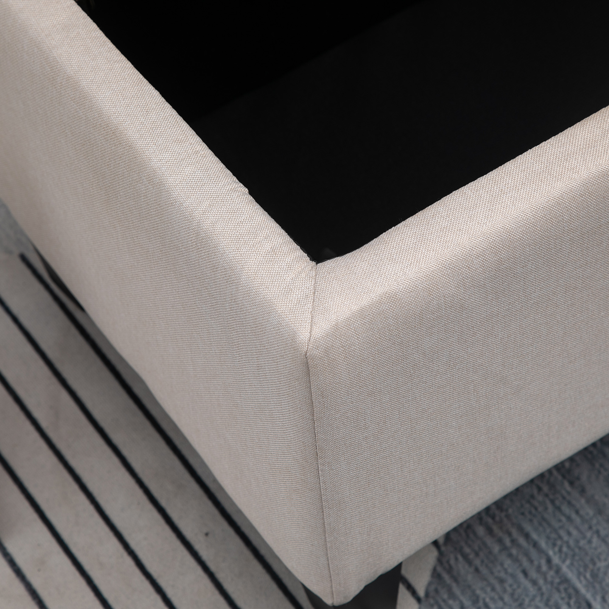 Sitzbank mit Stauraum Polsterbank mit Leinenoptik, Sitztruhe mit Holzbeine, Truhenbank für Wohnzimmer Schlafzimmer Flur 100 x 40 x 44 cm Cremeweiß