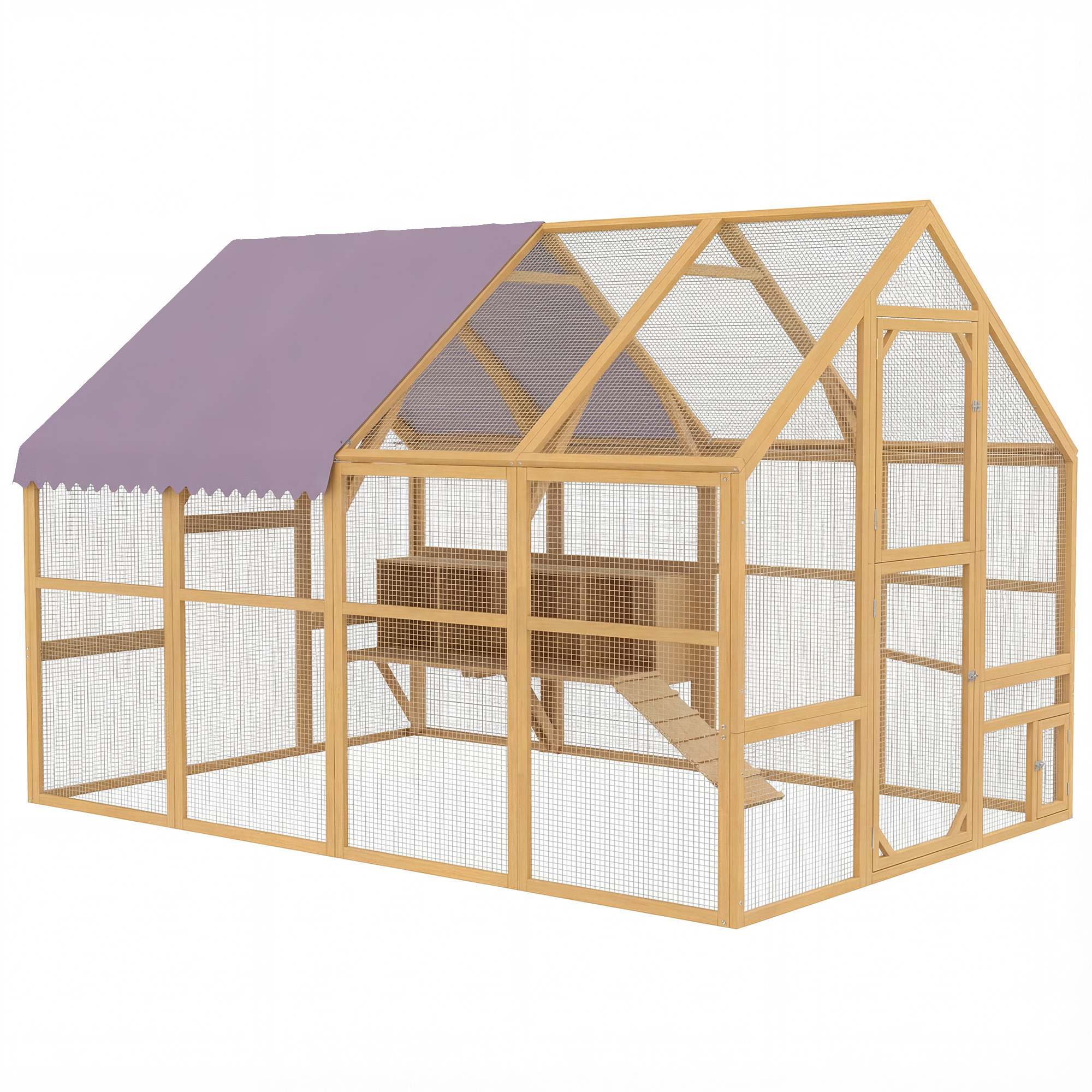 Hühnerstall Holz mit Freilauf, Sicherheitsschloss, Tür, 4 Nistkasten, für 8-12 Hühner, ca. 2,8 x 1,8 x 1,9 m, Gelb