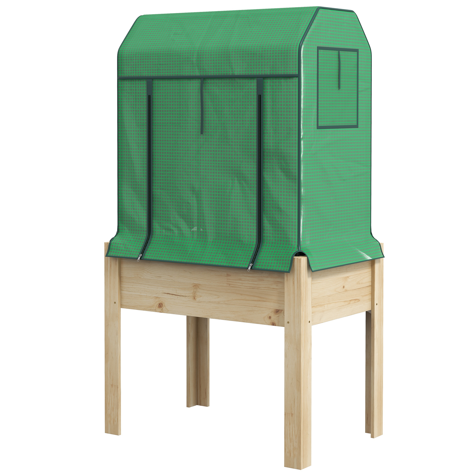 2-in-1 Hochbeet Pflanzenkasten Frühbeet Gewächshaus, 86  cm x 60cm x 165 cm, Natur + Grün
