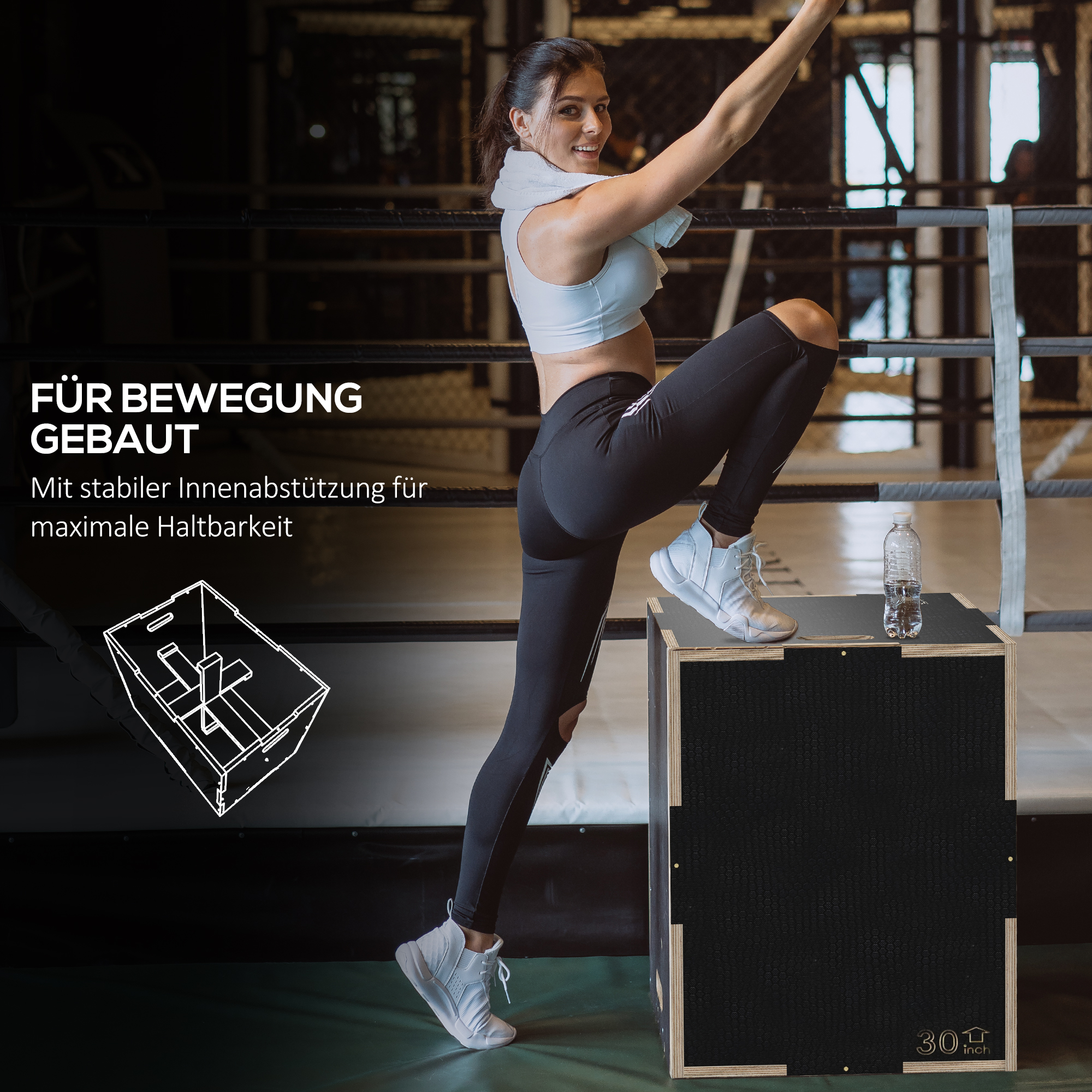 Plyo-Box/Sprungbox, robust, 76x61x51 cm, Schwarz, Griff 10x3,5 cm, bis 120 kg