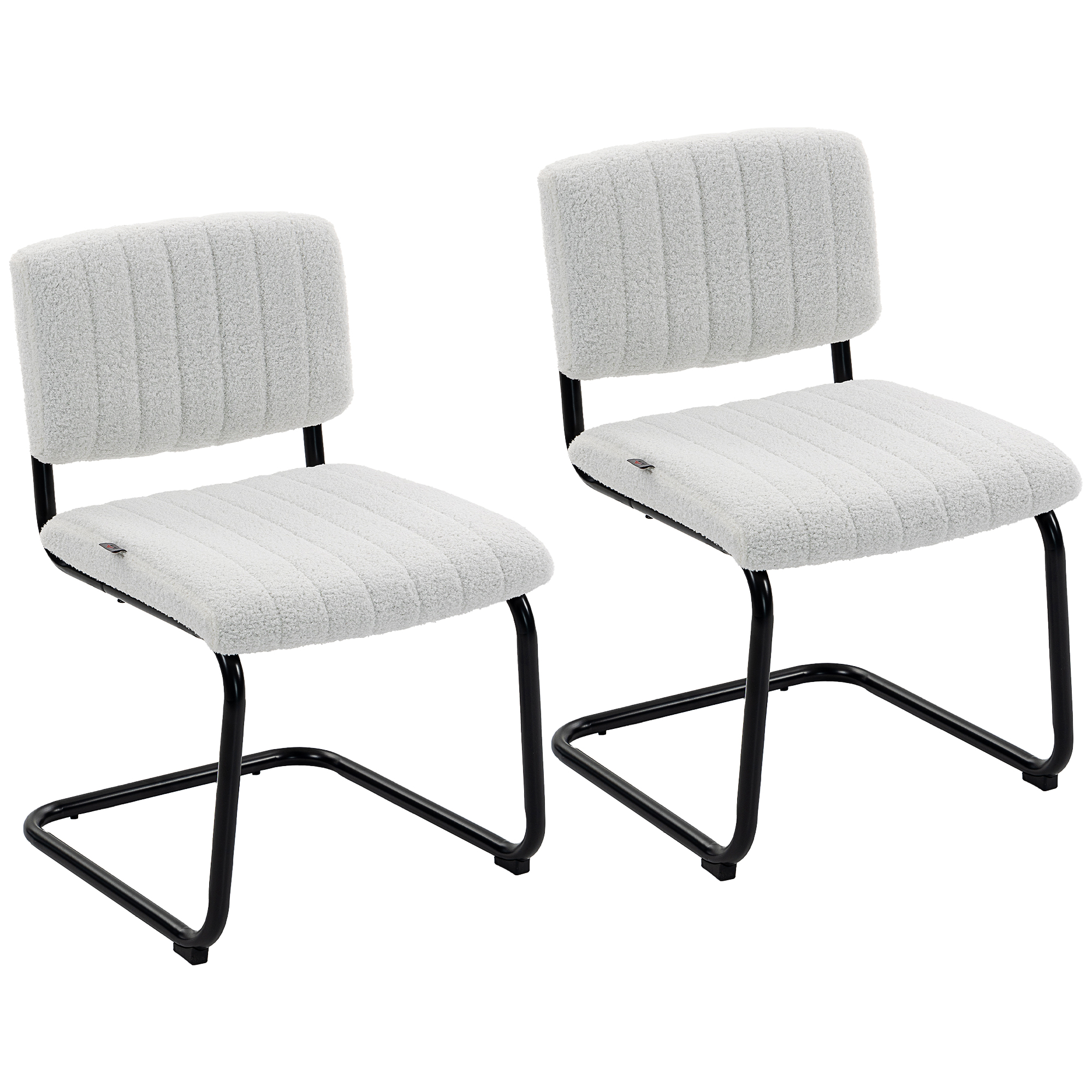 Esszimmerstühle 2er Set modern Freischwinger Stuhl mit hoher Rückenlehne, Teddyfleece-Optik für Küche, Esstisch Creme