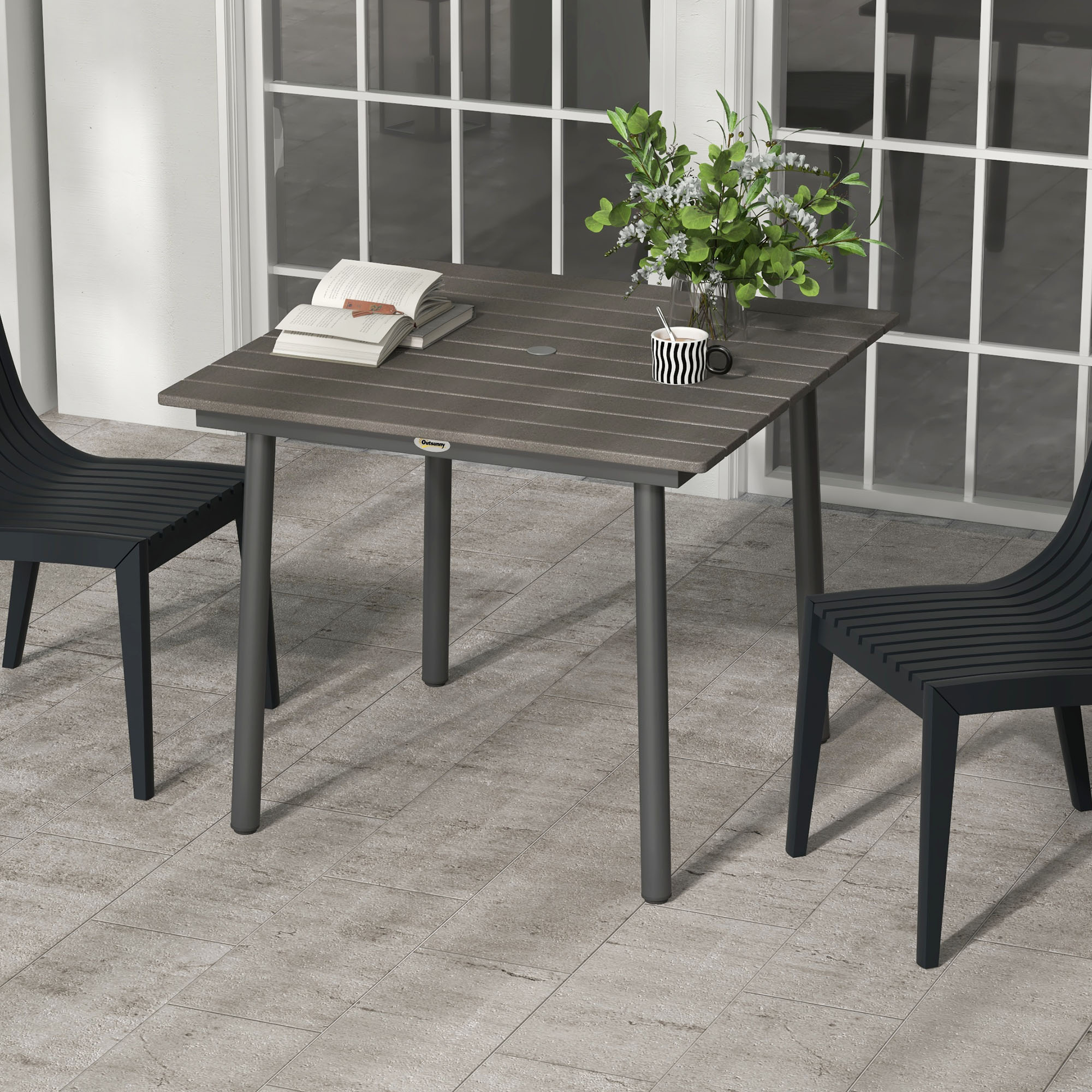 Gartentisch Outdoor-Esstisch Loungetisch, wetterbeständig, modernes Design, 90 x 90 x 75 cm, Dunkelgrau