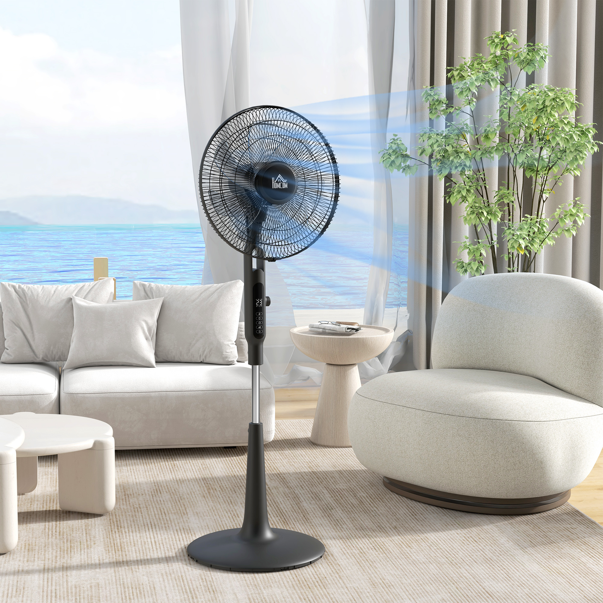 Standventilator leise mit Fernbedienung, 3 Modi, 28 Geschwindigkeiten, Mückenschutz & Oszillation, Schwarz