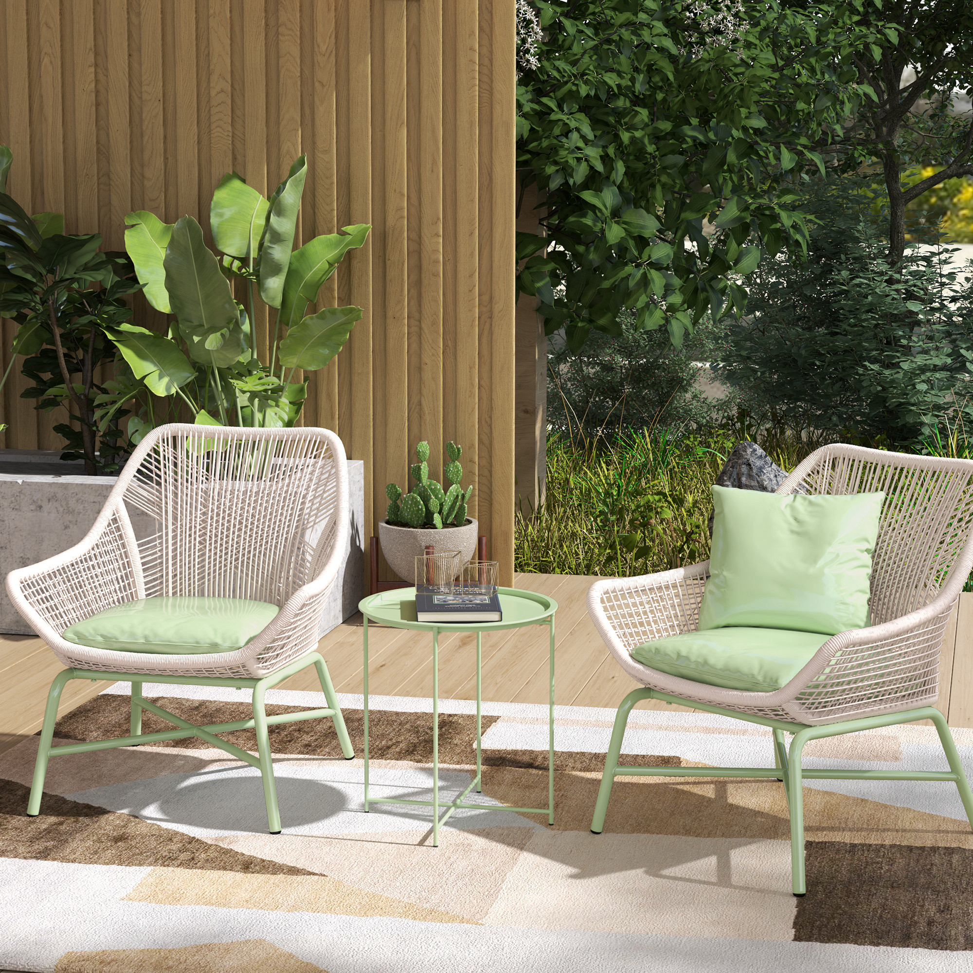 Gartentisch, runder Außen-Beistelltisch aus Stahl mit herausnehmbarem Tablett, faltbares Design, Terrassentisch, Grün