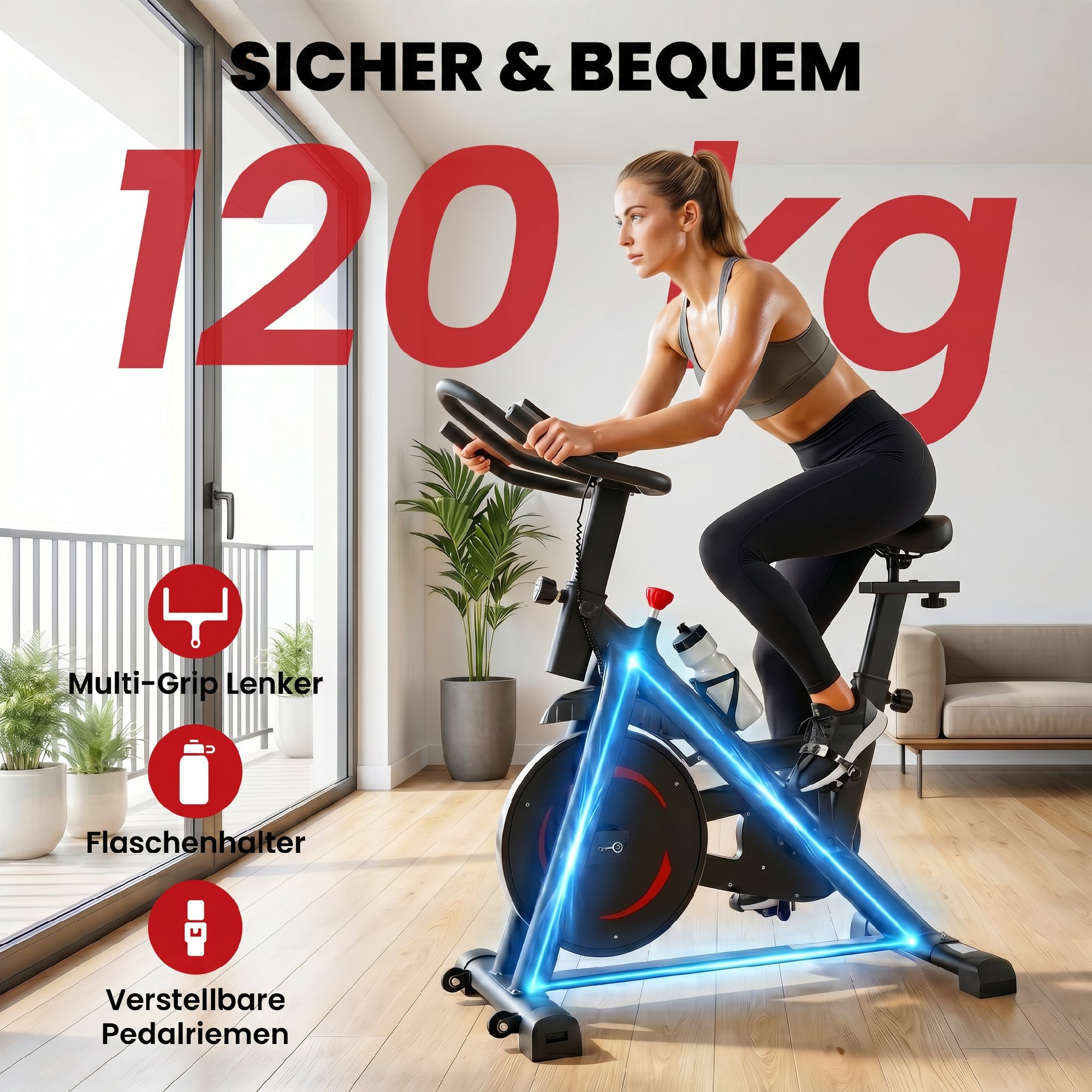 Heimtrainer Fahrrad Höhenverstellbar Hometrainer mit APP Magnetwiderstand LCD-Monitor verstellbar Lenker Handyhalter