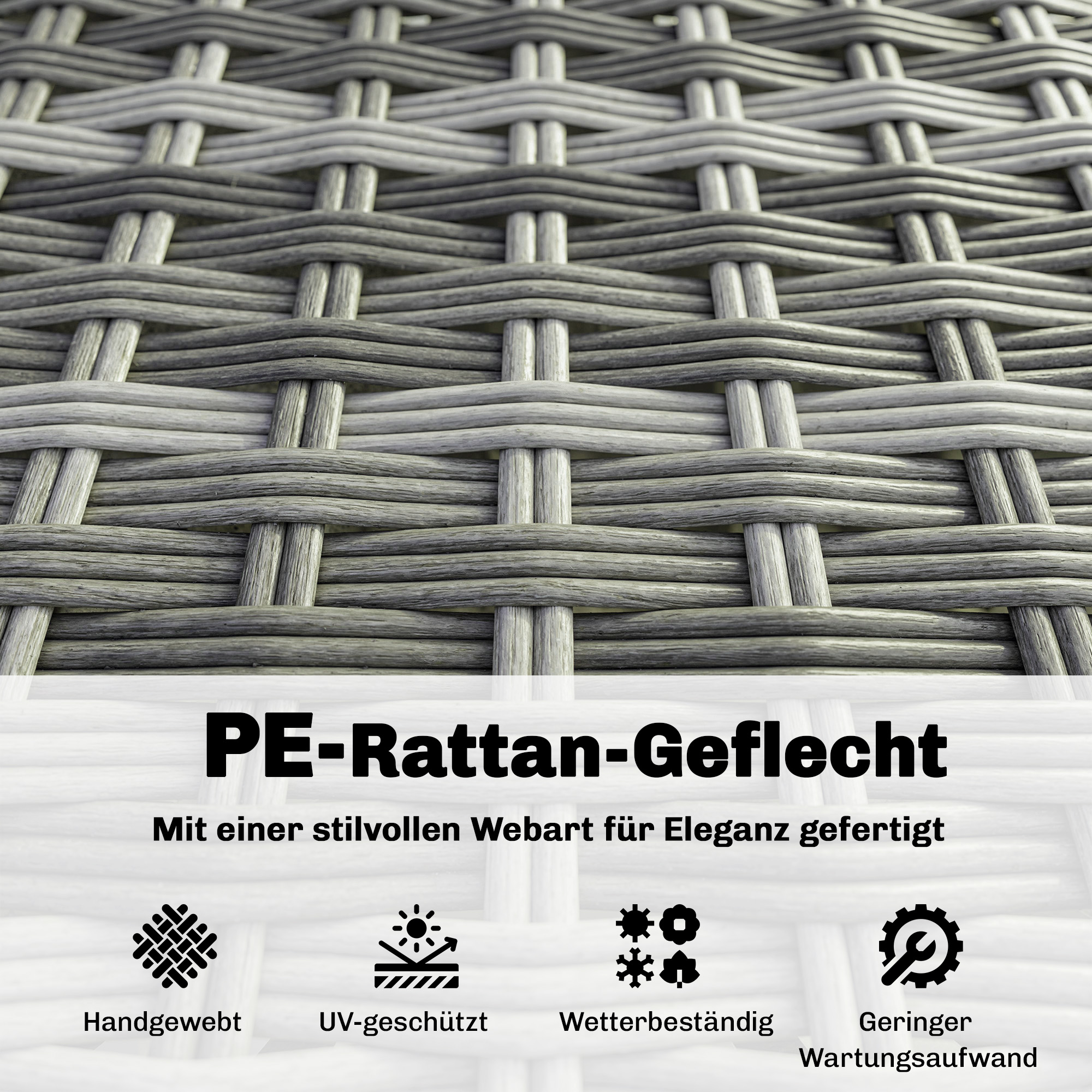Polyrattan Gartenmöbel Set 5-teilig, Lounge Set mit Ecksofa Hocker Tisch Sitz- & Rückenkissen Grau+Cremeweiß