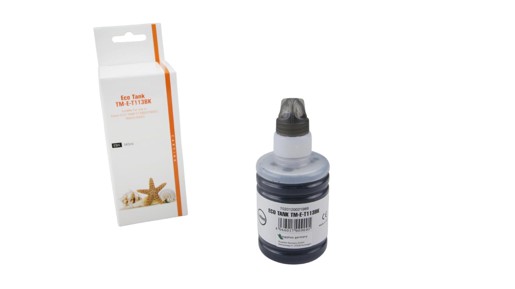 T113schwarz Eco Tank Nachfüllflasche schwarz für Epson / C13T06B140 / 140ml