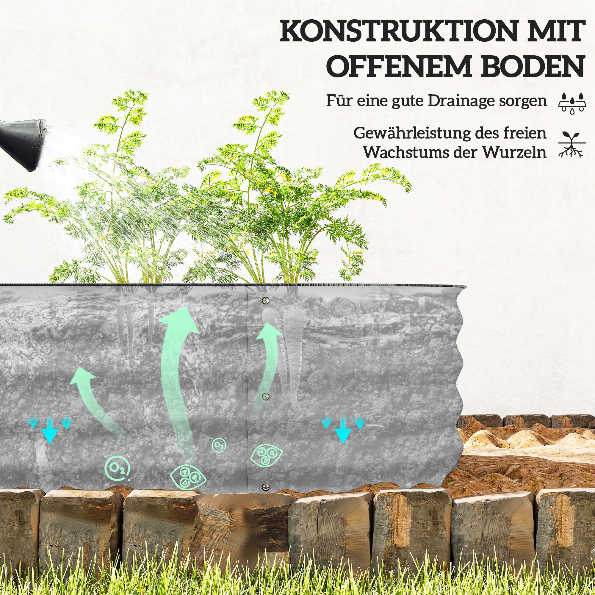 Hochbeet Pflanzenbeet, modulares Hochbett, geschützte Kanten, Design ohne Boden,  150 x 62 x 30 cm, Silber