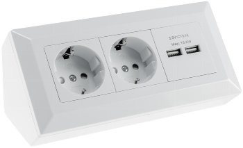 2-fach Steckdosenblock + 2x USB, weiß / 250V~/ 16A, Aufbaumontage, USB 3,1A