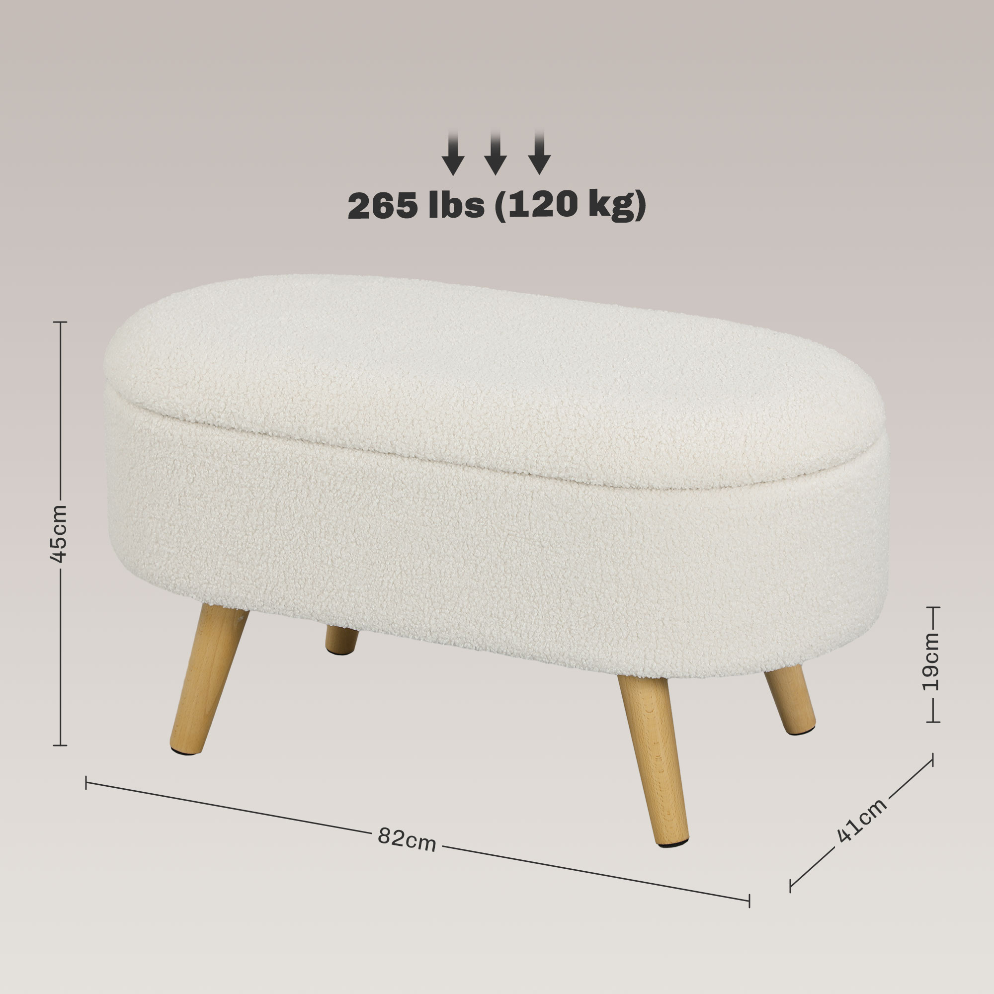 Sitzbank mit Stauraum und Deckel, Fußhocker für Flur, Wohnzimmer, Schlafzimmer, Holz, Stoffbezug, Weiß