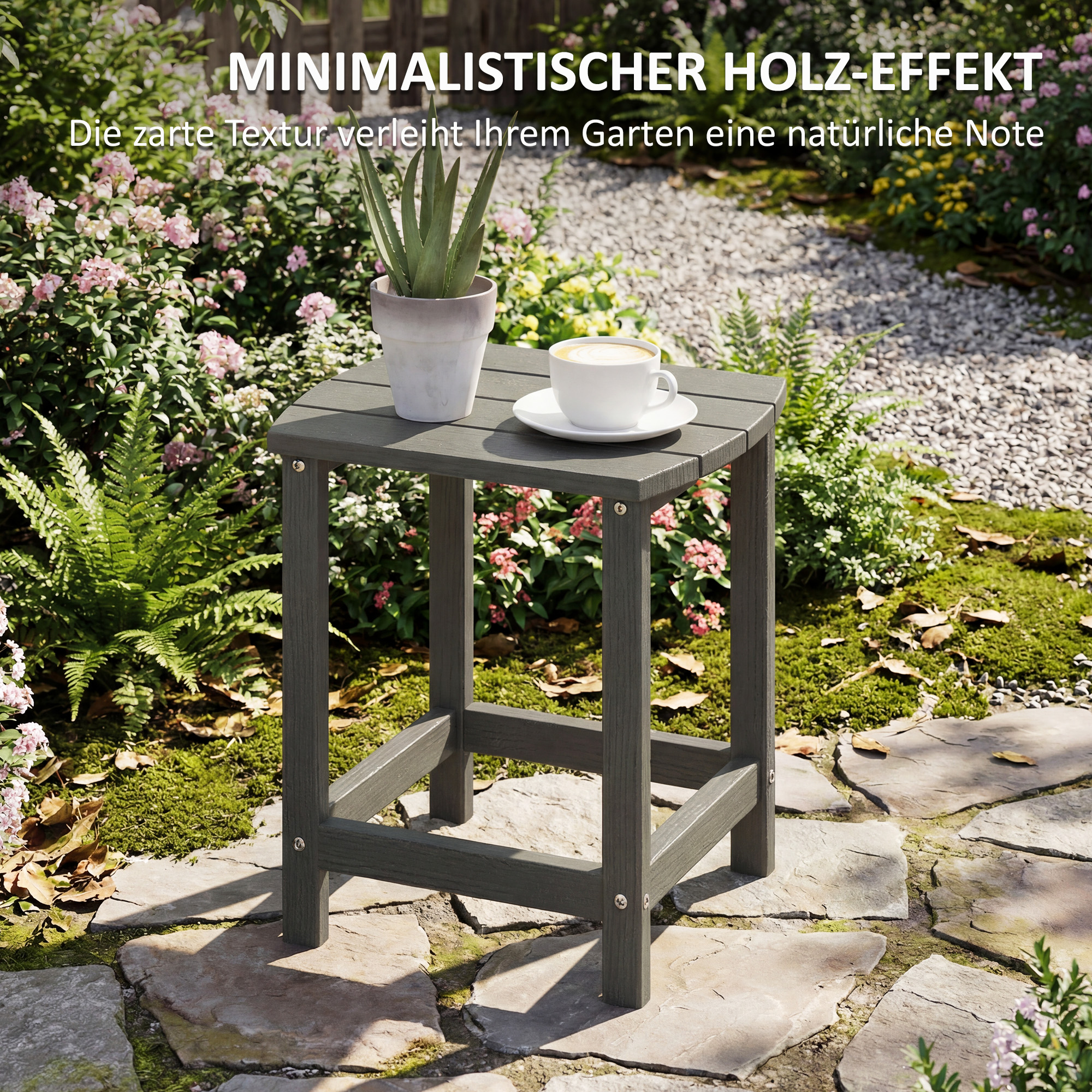 Gartentisch, Wetterfest Balkontisch aus HDPE, Esstisch Outdoor Campingtisch für Garten Terrasse Balkon 48x37x46 cm Grau