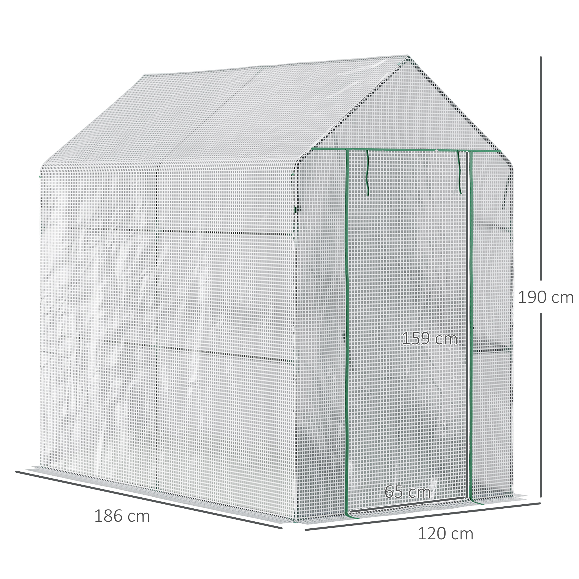 Foliengewächshaus begehbares Gewächshaus mit 4 Regalebenen Tomatengewächshaus Treibhaus Frühbeet mit Tür Grün Stahl PE 120 x 186 x 190  cm