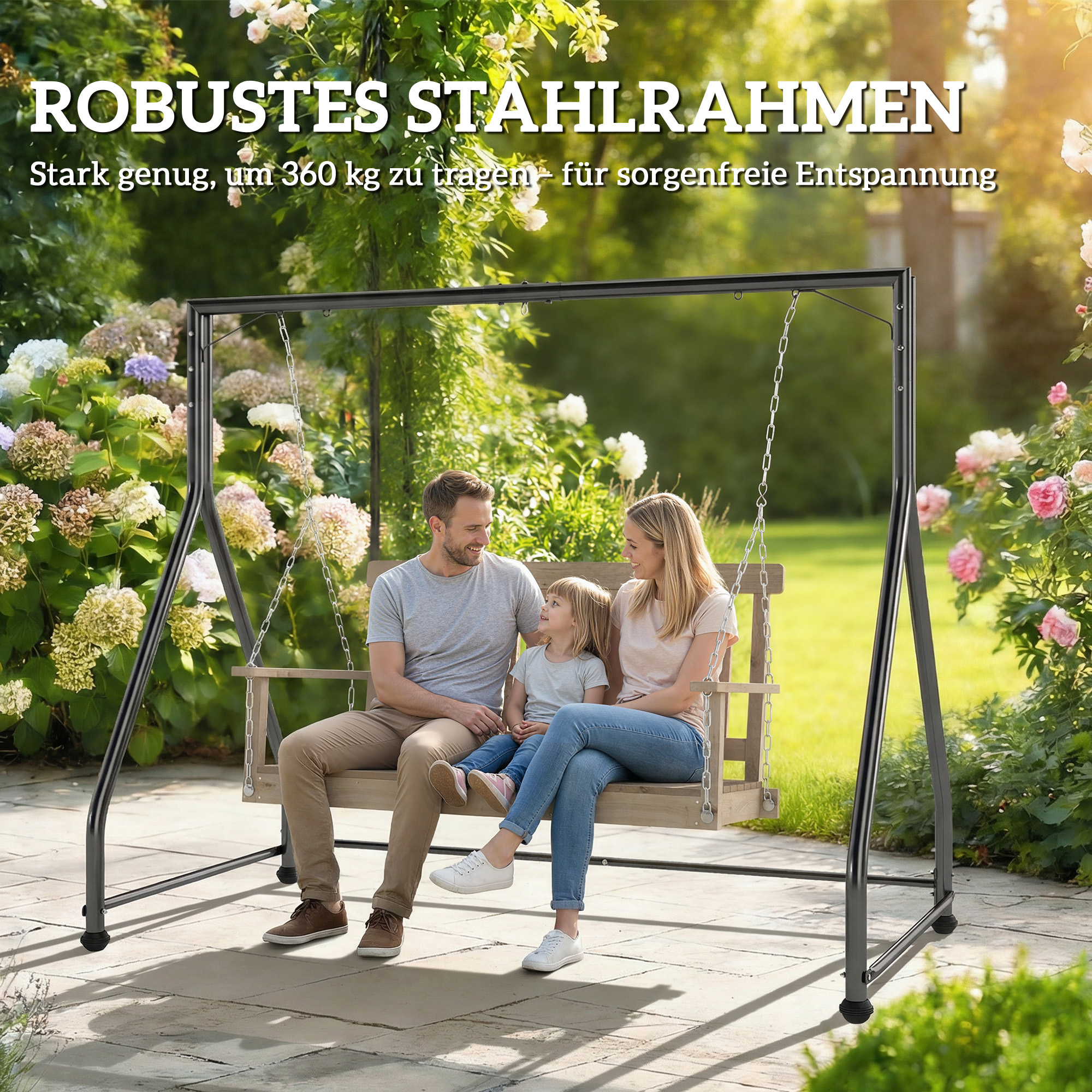 Schaukelständer Vielseitiger Schwerlast-Schaukelrahmen für Zwei-/Dreisitzer oder Hängekorb Schwarz
