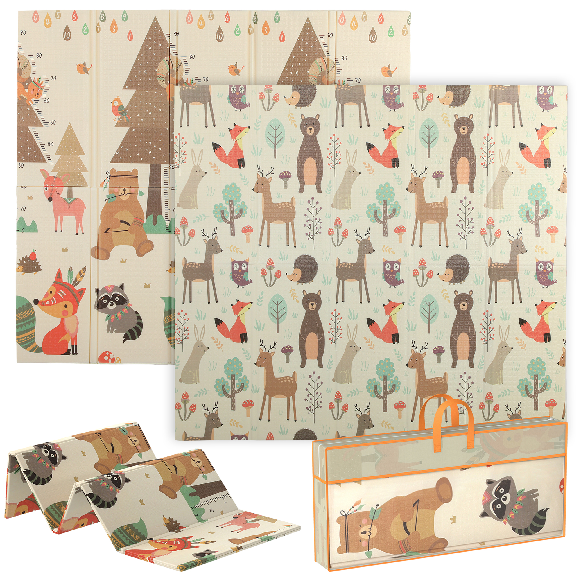 Spielmatte Baby 196 x 176 x 1,5 cm faltbar Doppelseitige Krabbelmatte Mehrfarbig