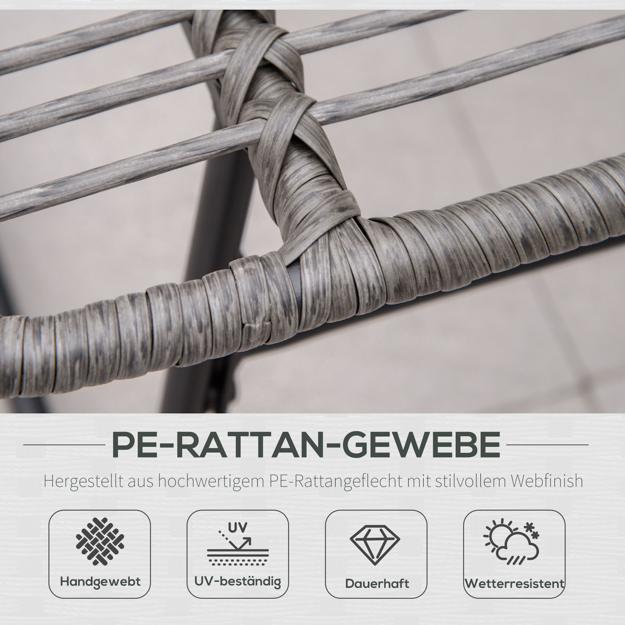 Rattan Relaxsessel mit Fußhocker, Gartensessel mit dicke Kissen Outdoor Rattanstuhl Gartenstuhl für Garten, Balkon, Terrasse Grau
