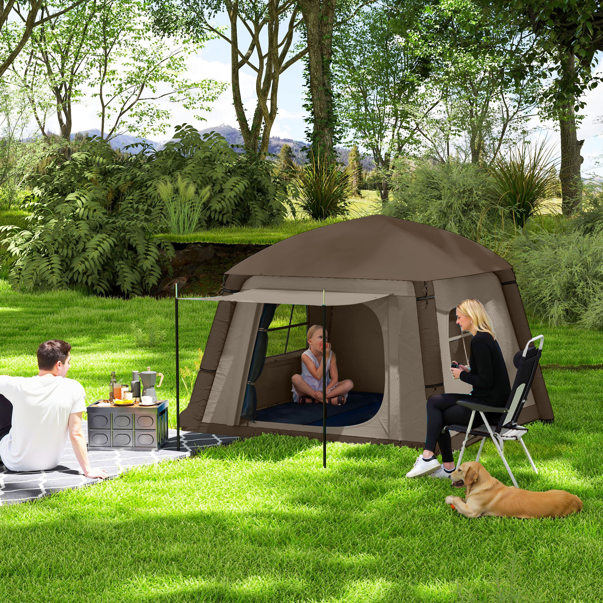 Aufblasbares Campingzelt 1-2 Personen Outdoor Familienzelt mit Haken Luftpumpe Fenstern Türen für 4 Jahreszeiten