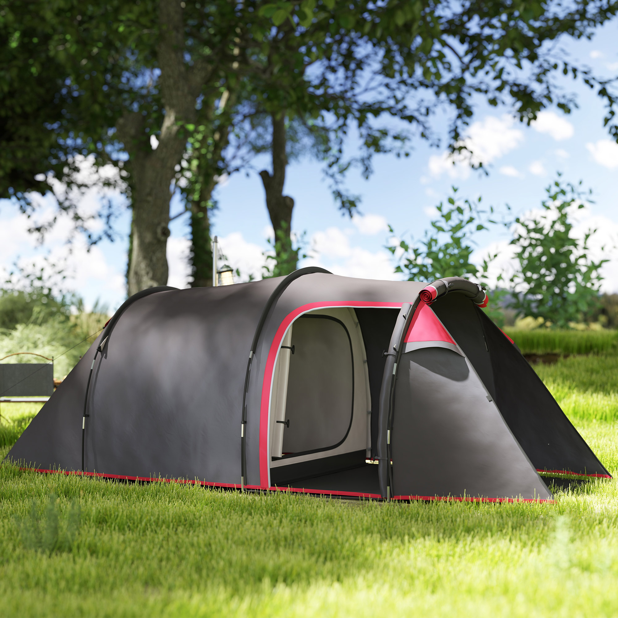 Campingzelt, Wurfzelt für 2-3 Personen, Vorraum & Schlafbereich, wasserdicht, 426 x 206 x 154 cm, Grau