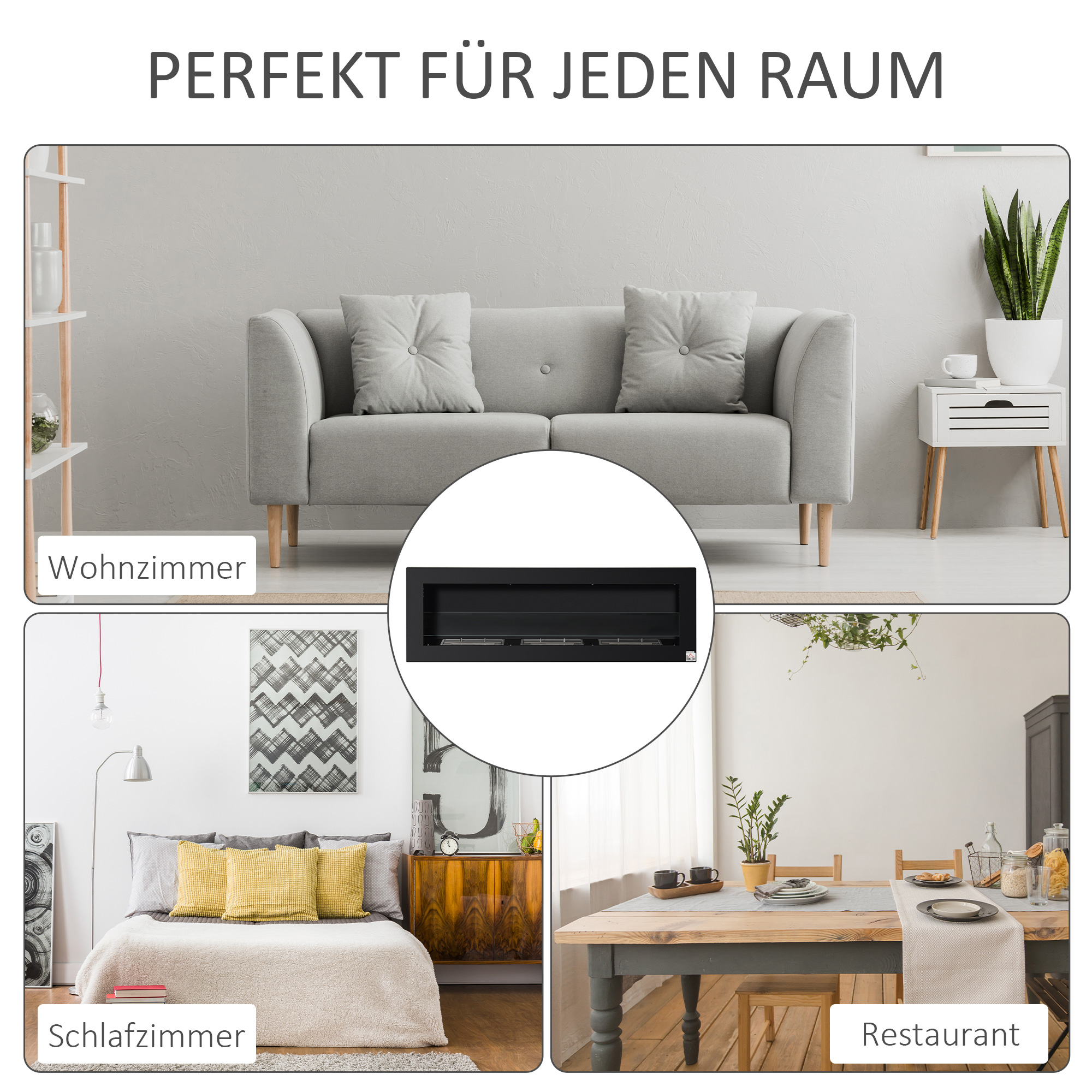 Ethanol-Kamin Bio-Ethanol-Brenner 3 Brennboxen 1L 3 Std, Brenndauer 2000W kein Rauch wandmontiert Stahl gehärtetes Glas Schwarz 120 x 15 x 40 cm