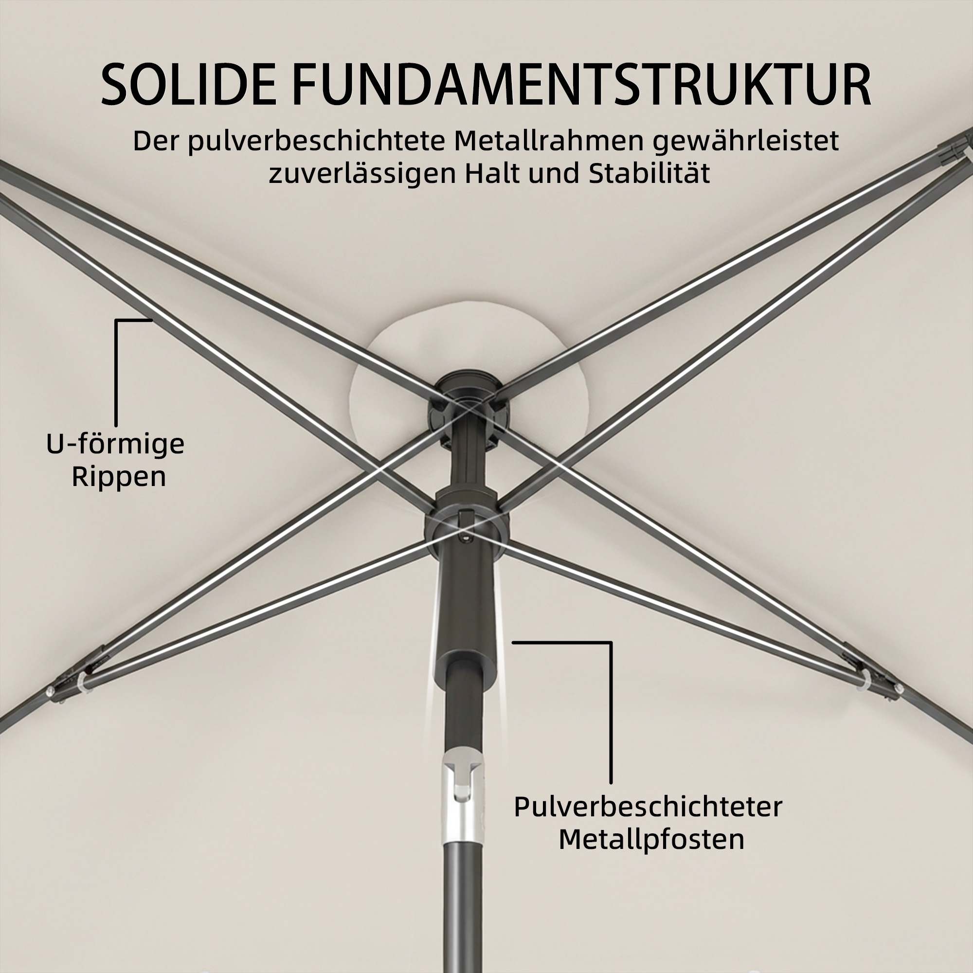 Sonnenschirm 183 x 122 cm, Wasserabweisend Balkonschirm mit 3-fach Neigung mit 8 Streben Beige