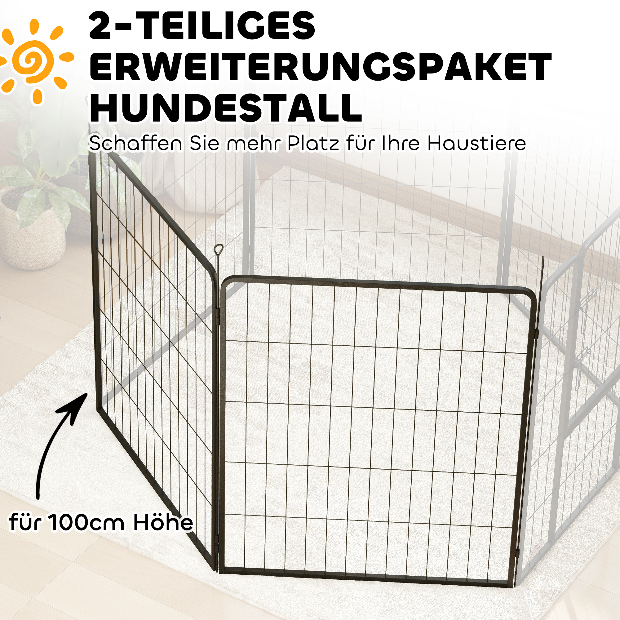 2er-Set Erweiterung für Welpengehege, Hundezaun-Paneele, Haustierspielplatz, Welpenzaun aus Stahl, Grau