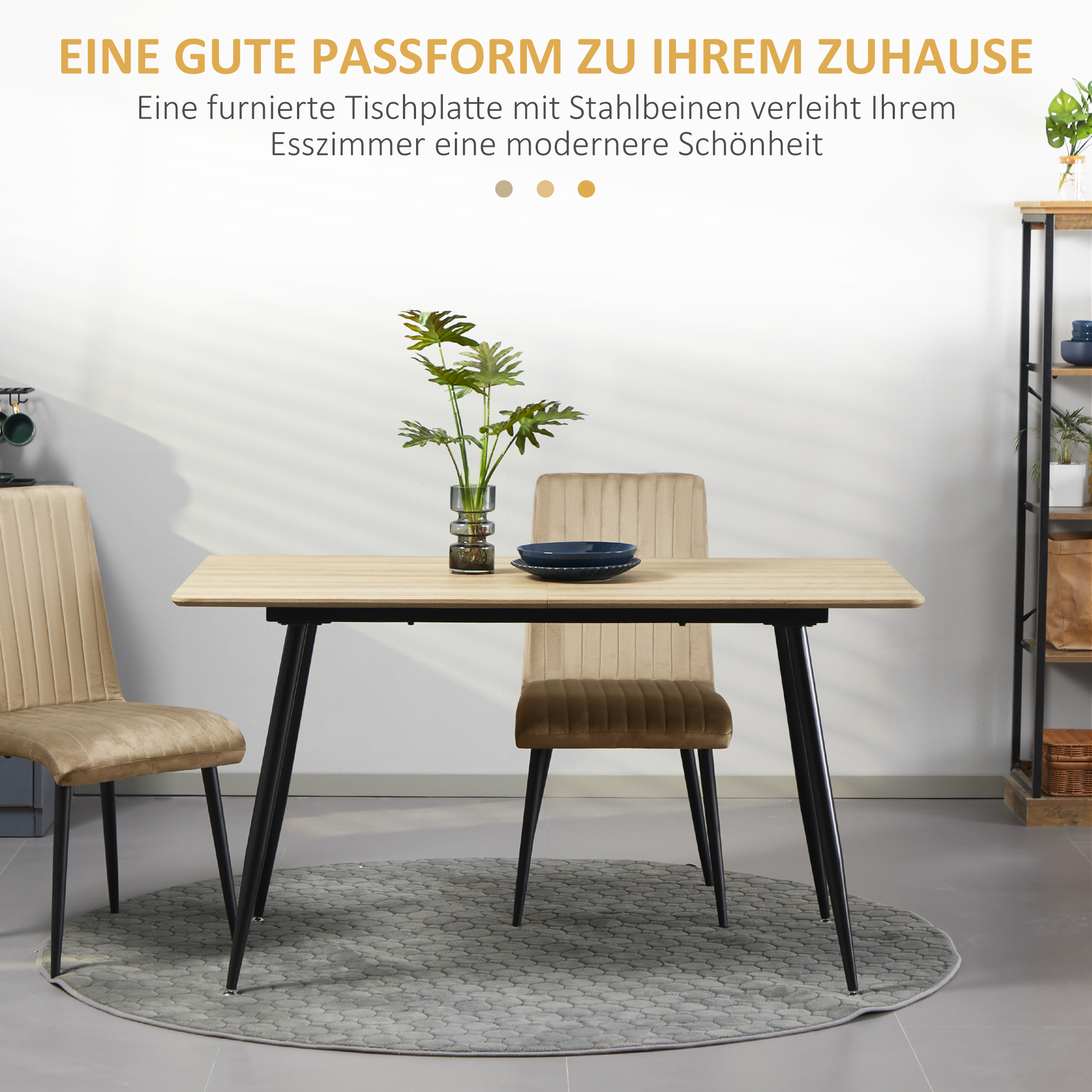 Esstisch im Skandi-Design, Küchentisch, für 4 Personen, Holzoptik, 140 cm x 80 cm x 76 cm, Natur + Schwarz