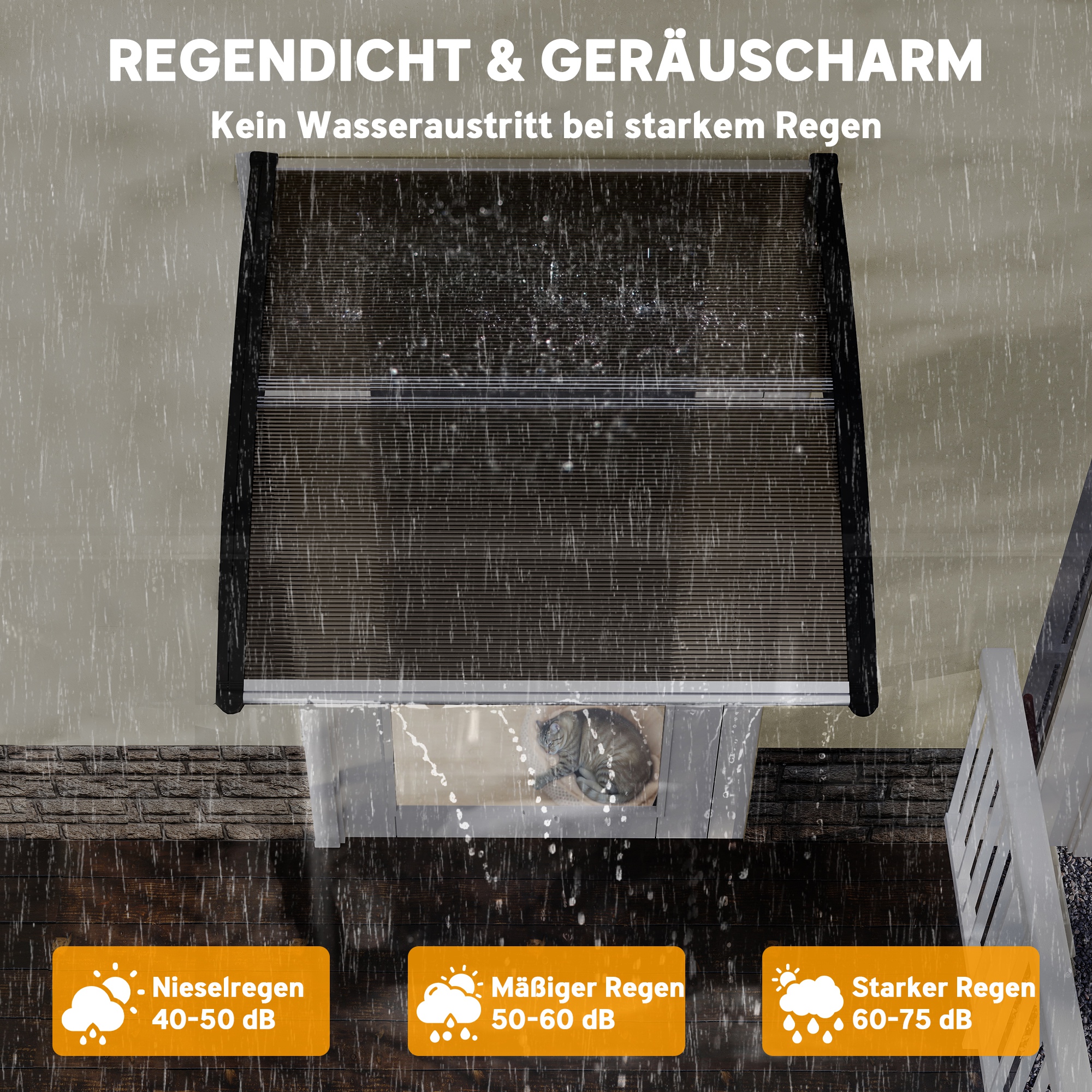 Türüberdachung, Schutz vor Regen, Wind und Hagel, Polycarbonat, Aluminium, 103 x 96,5 x 27 cm, Braun