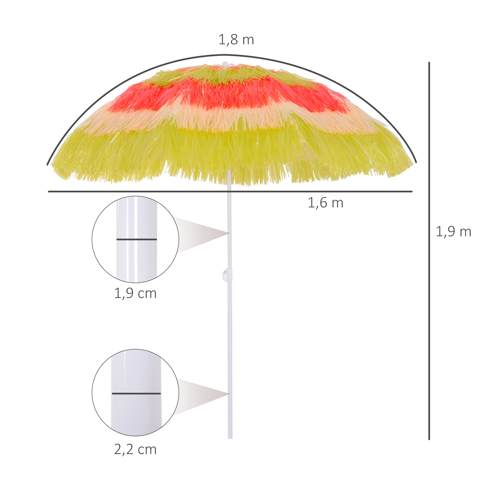 Hawaiischirm, Sonnenschirm, Gartenschirm, höhenverstellbar, neigbar, bunt, Ø160 x 190cm