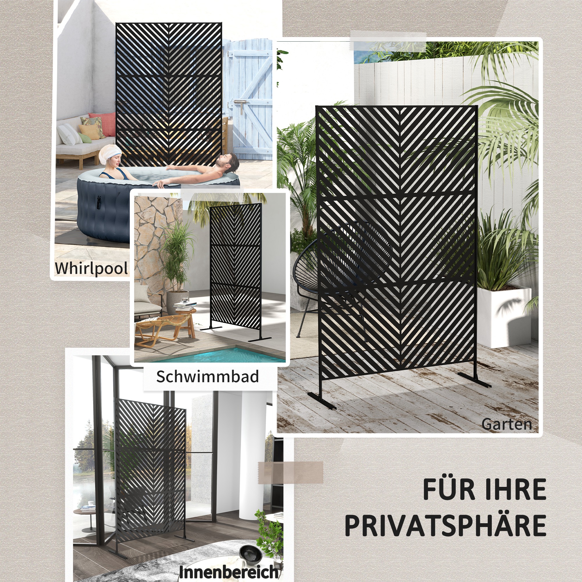 Sichtschutz Sichtschutz Garten Gartenabtrennung, geometrische Formen, Metall, 122 x 45 x 198 cm, Schwarz
