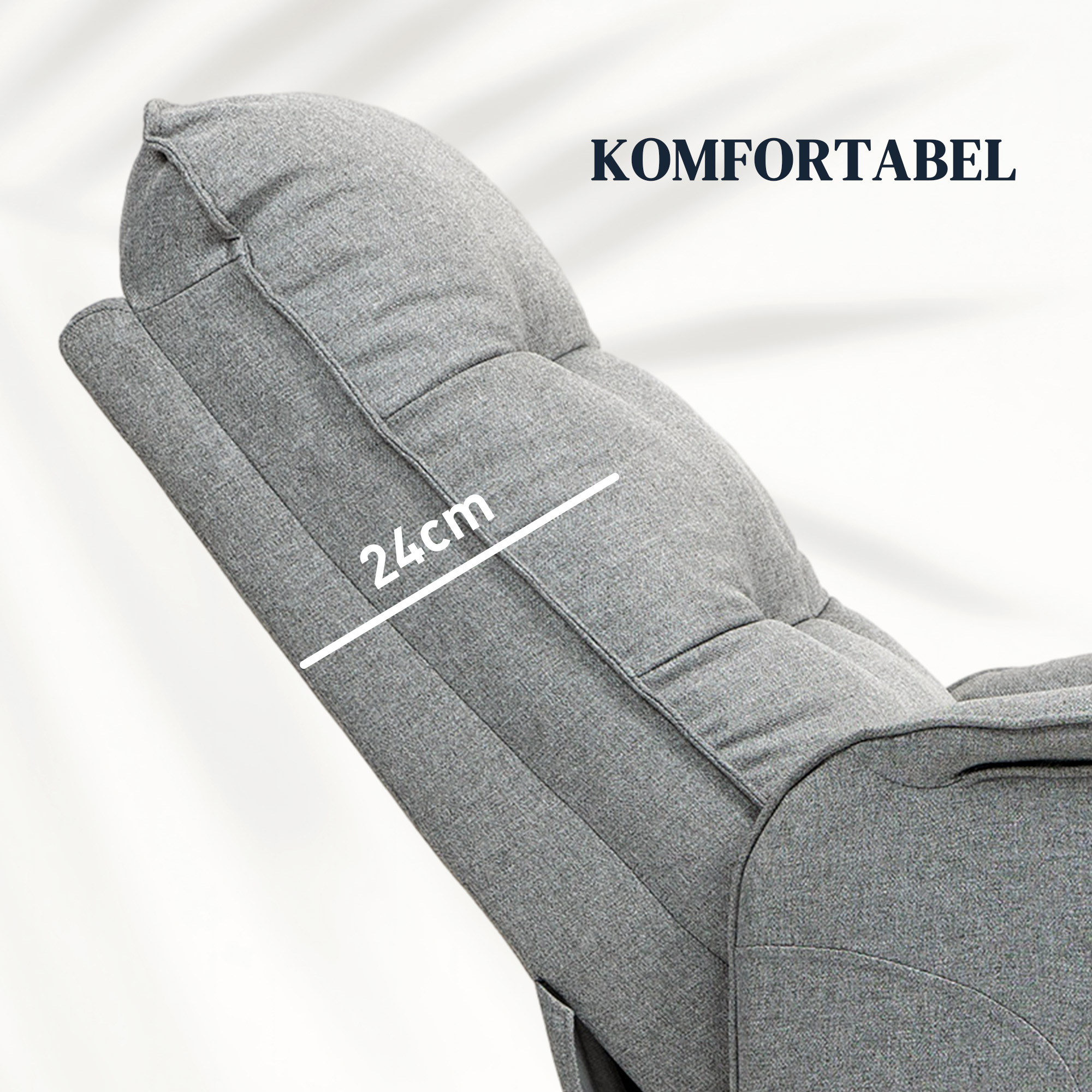 Aufstehsessel, Recliner-Sessel mit Aufstehhilfe, elektrischer Relaxsessel mit Fernbedienung, Seitentasche, Grau