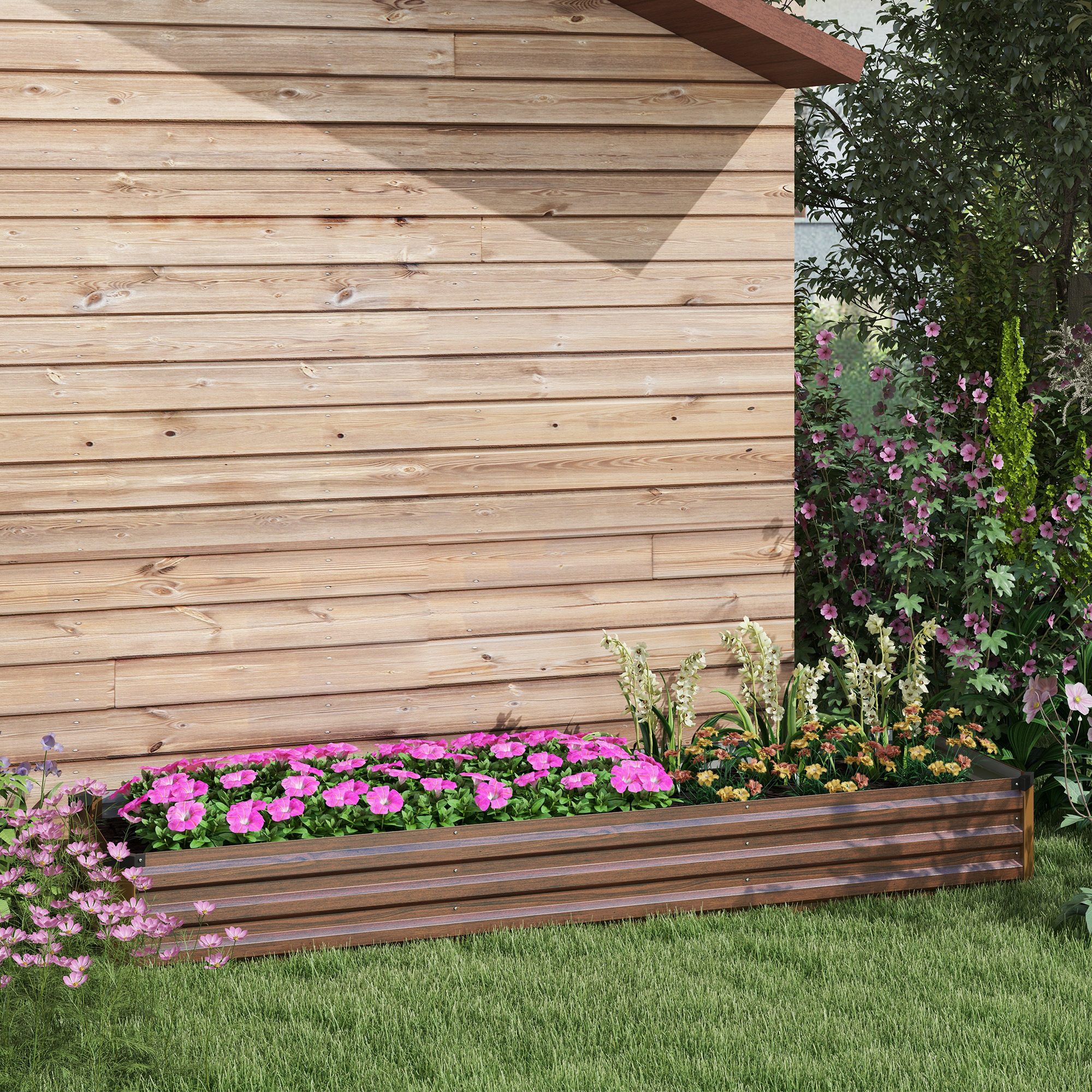 Hochbeet Gartenbeet Kräuterbeet, wetterbeständig, offener Boden, 240 x 60 x 30 cm, Dunkelbraun